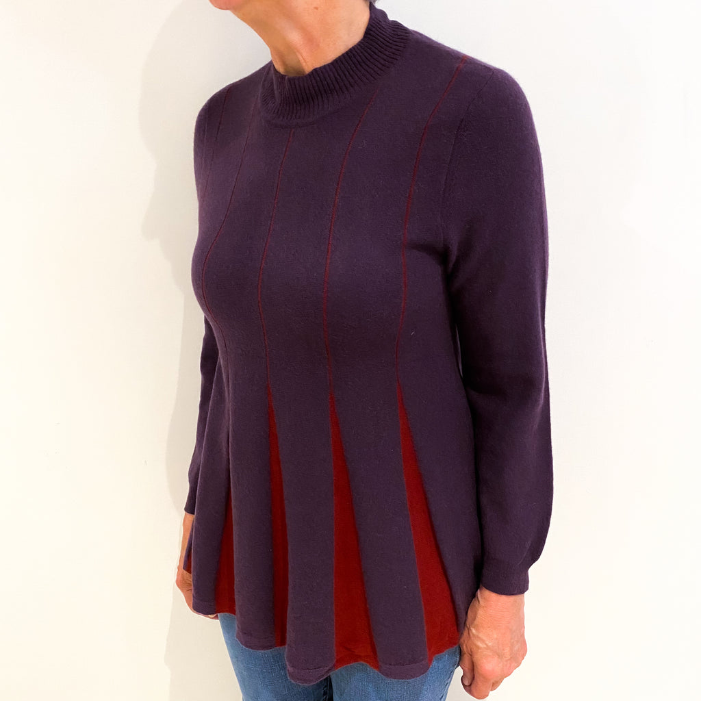 Purple And Red Cashmere Polo Neck Jumper Medium