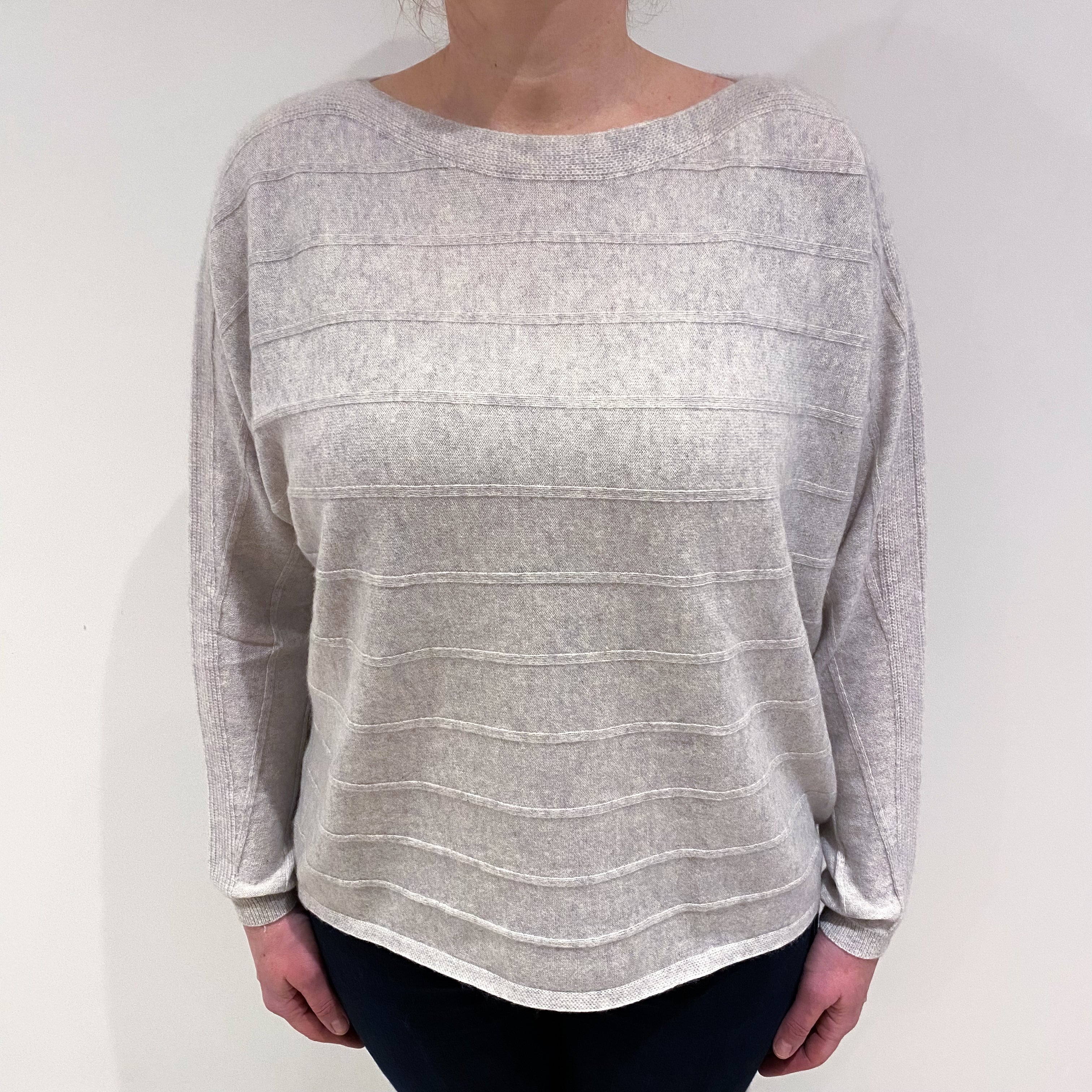 Mist Grey Rib Cashmere Slouchy Slash Neck Jumper Large