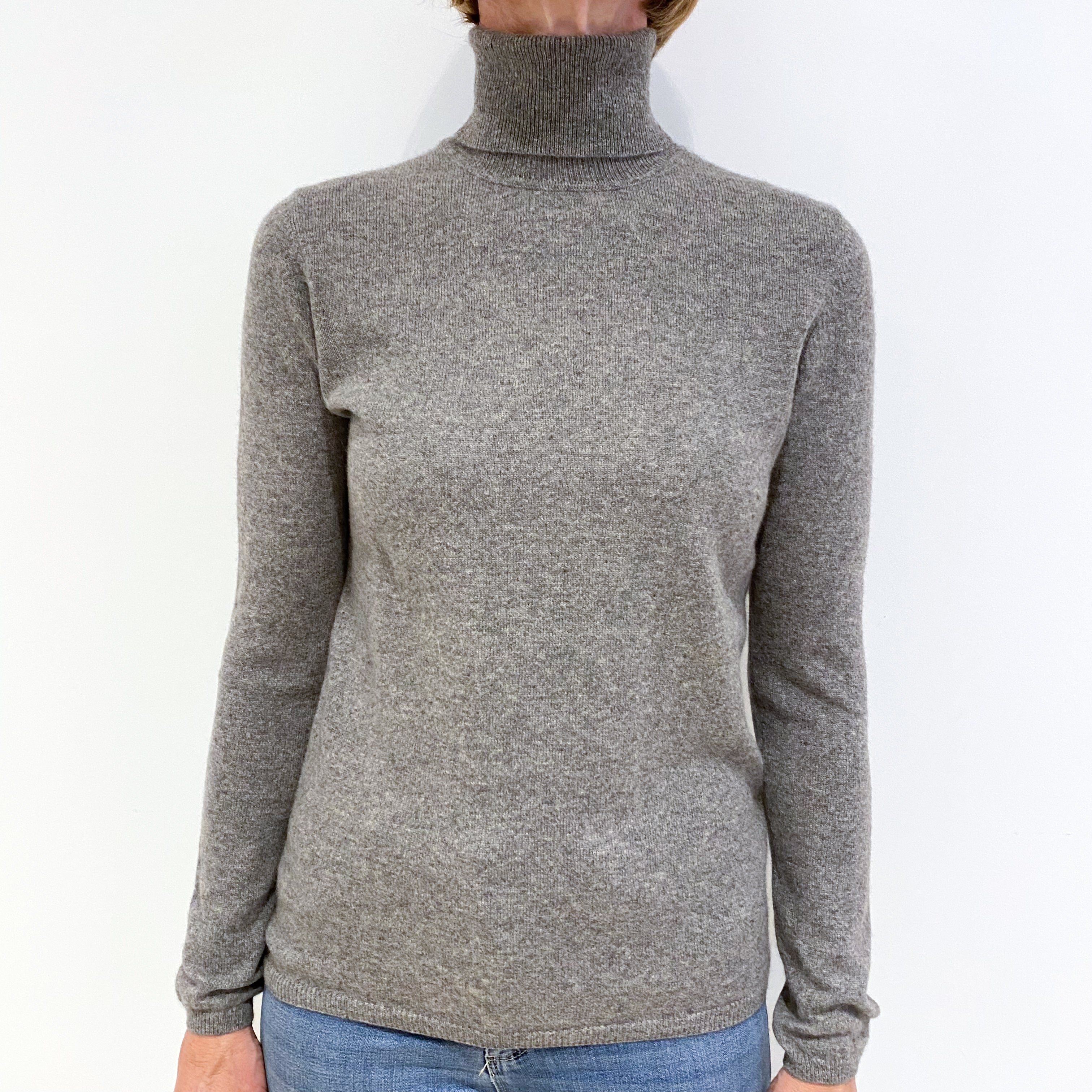 Ash Grey Cashmere Polo Neck Jumper Small