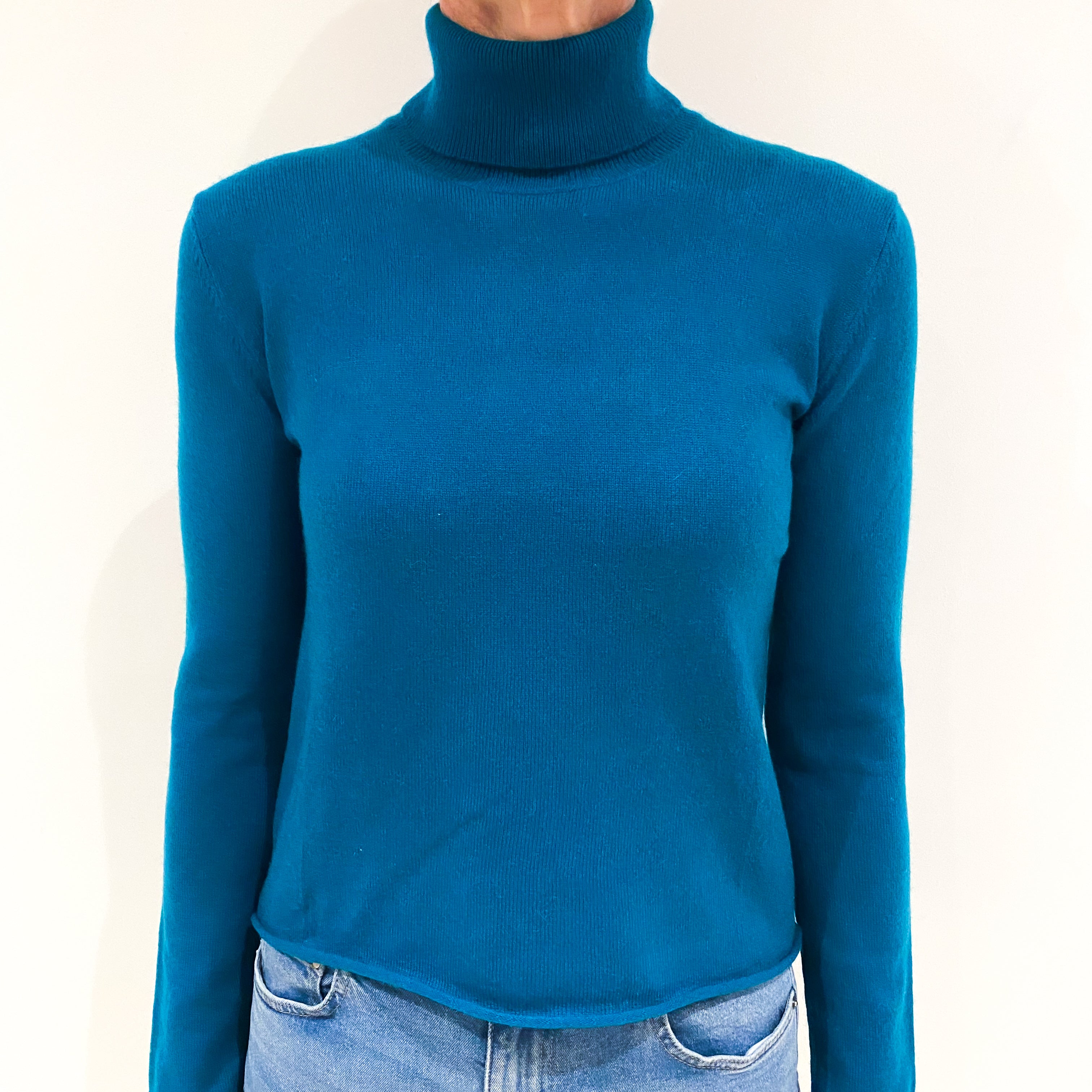 Teal Green Cashmere Polo Neck Jumper Small