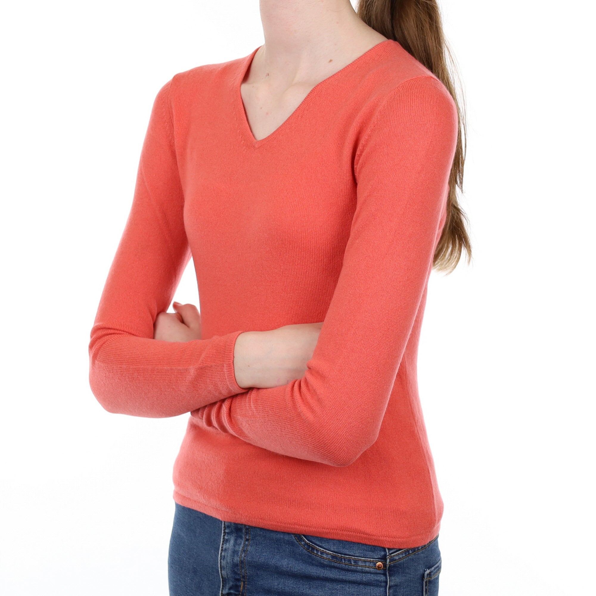 Flamingo Pink Cashmere V Neck Jumper Extra Small