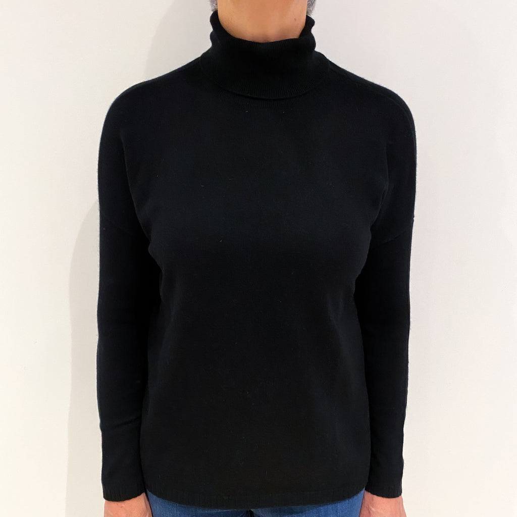 Black Cashmere Polo Neck Jumper Medium