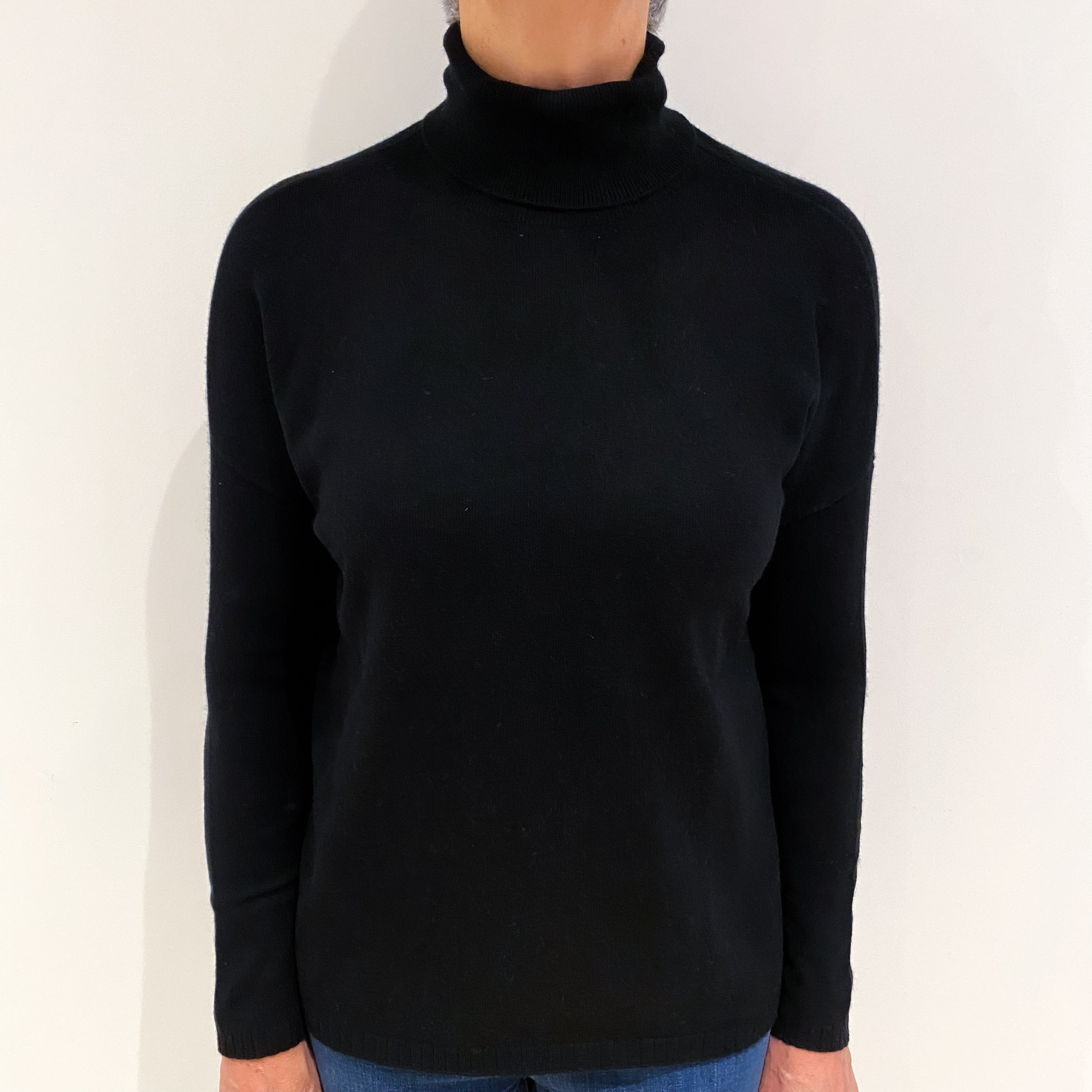 Black Cashmere Polo Neck Jumper Medium