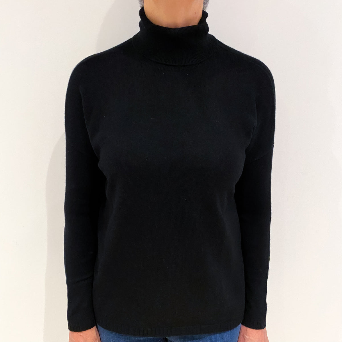 Black Cashmere Polo Neck Jumper Medium