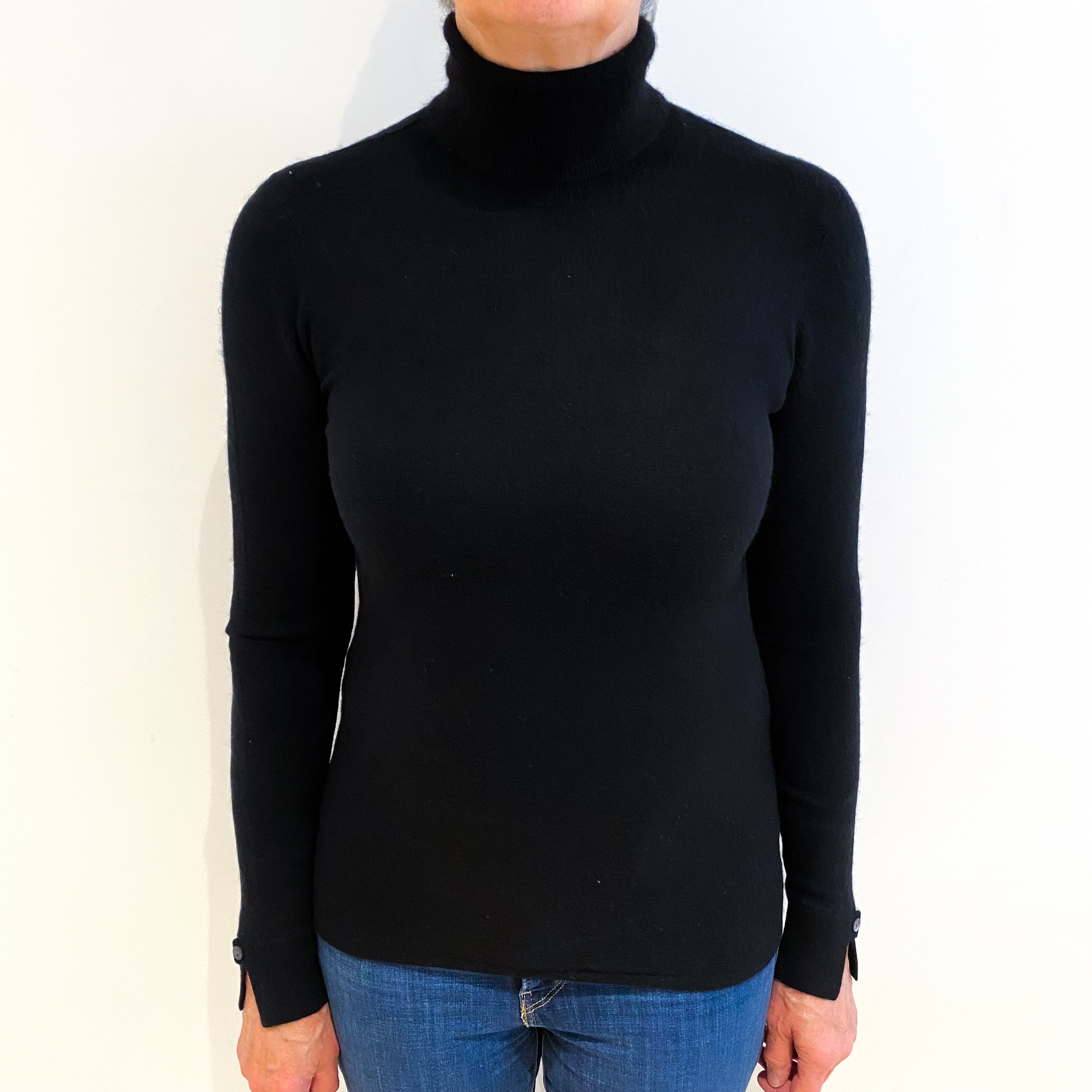 Black Cashmere Polo Neck Jumper Medium