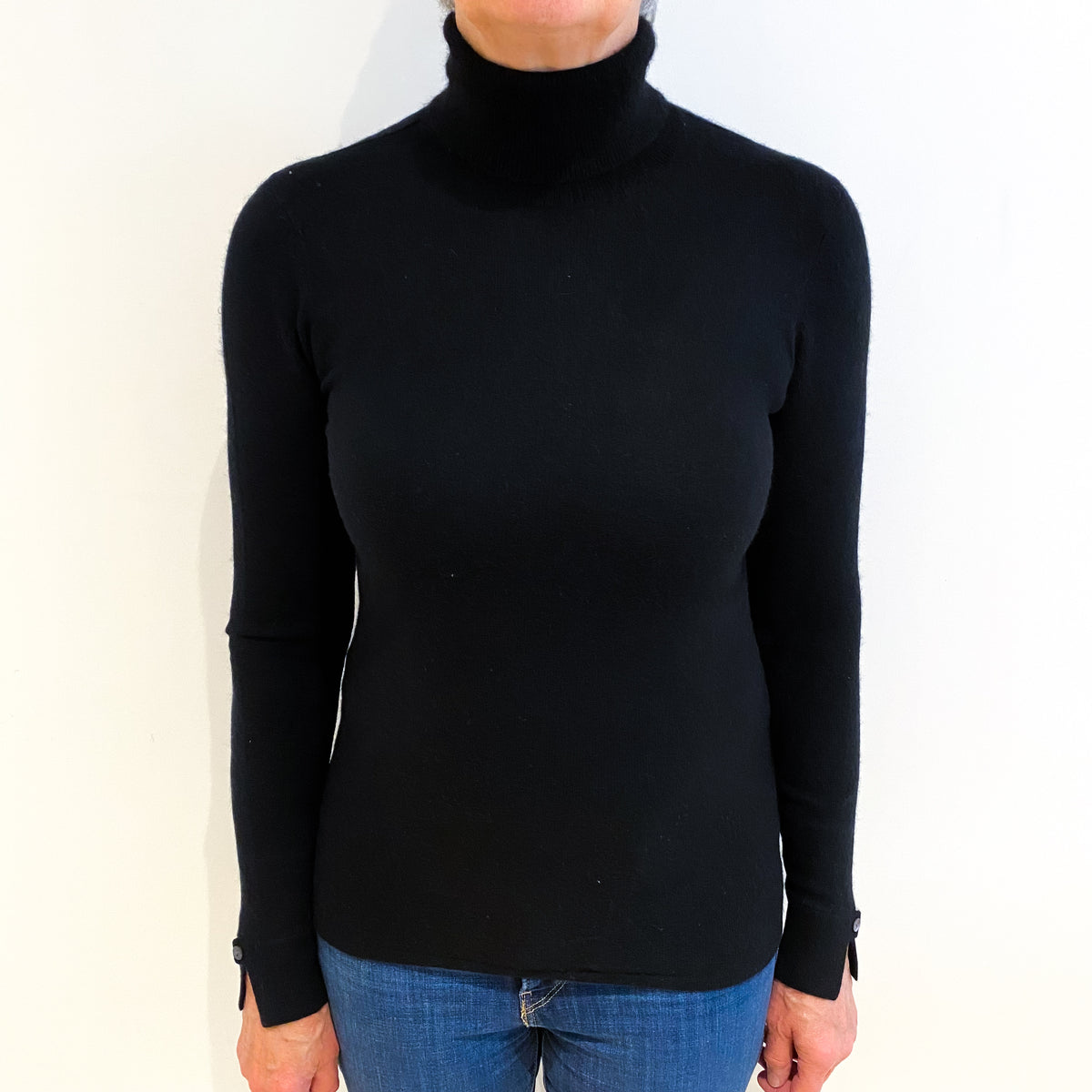 Black Cashmere Polo Neck Jumper Medium