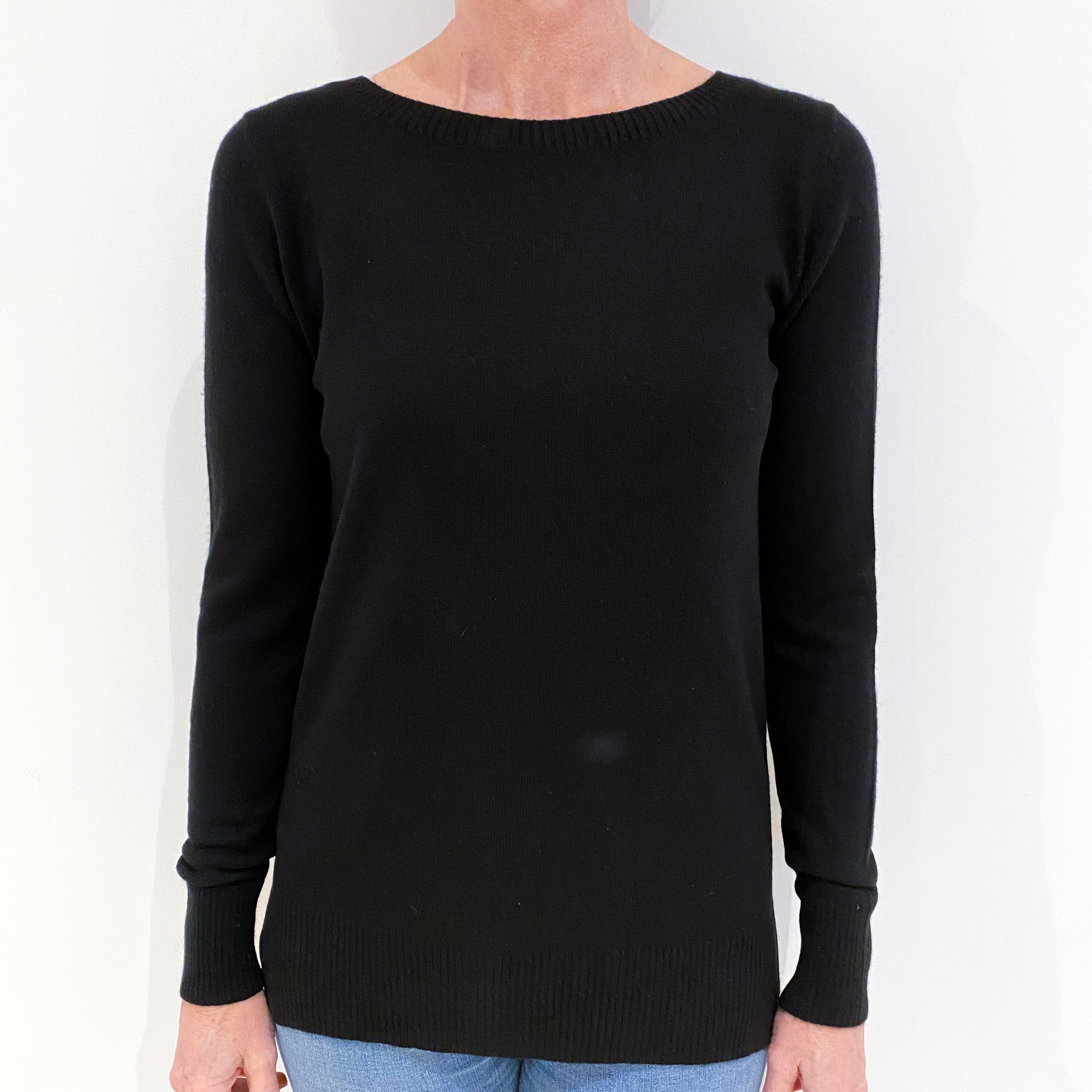 Black Cashmere Boat Neck Jumper Small