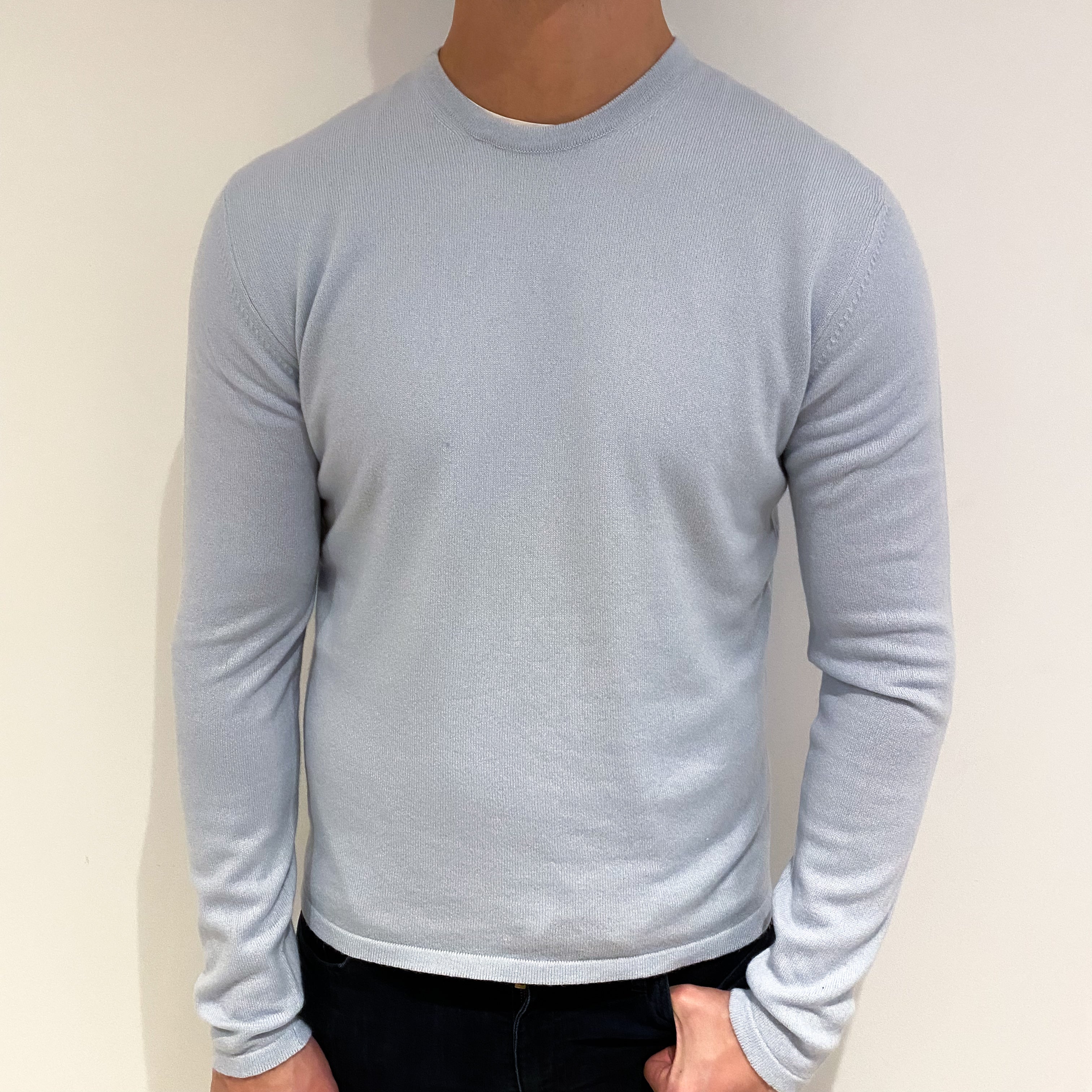 Men's Vintage Pringle Pale Blue Cashmere Crew Neck Jumper XL