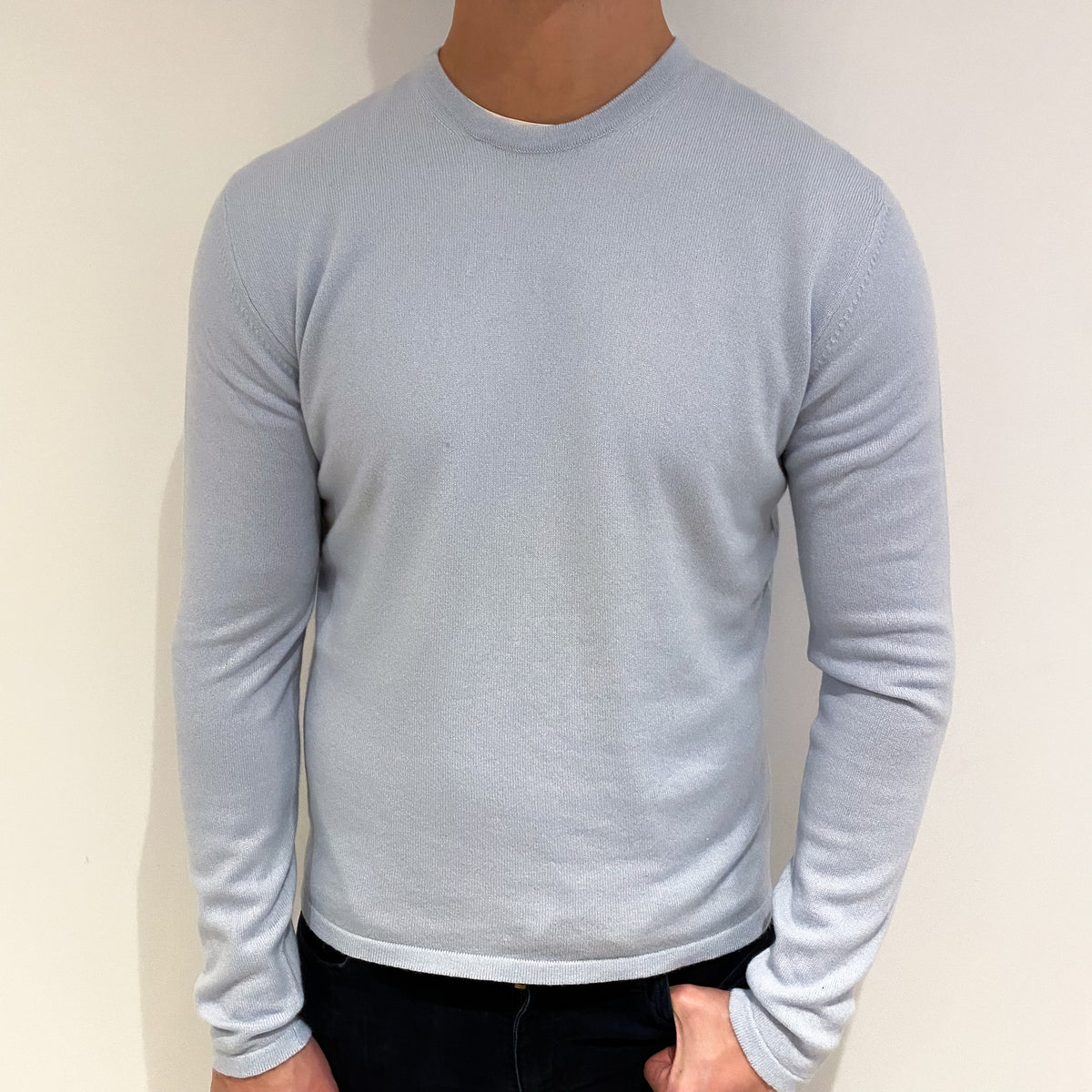 Men's Vintage Pringle Pale Blue Cashmere Crew Neck Jumper XL