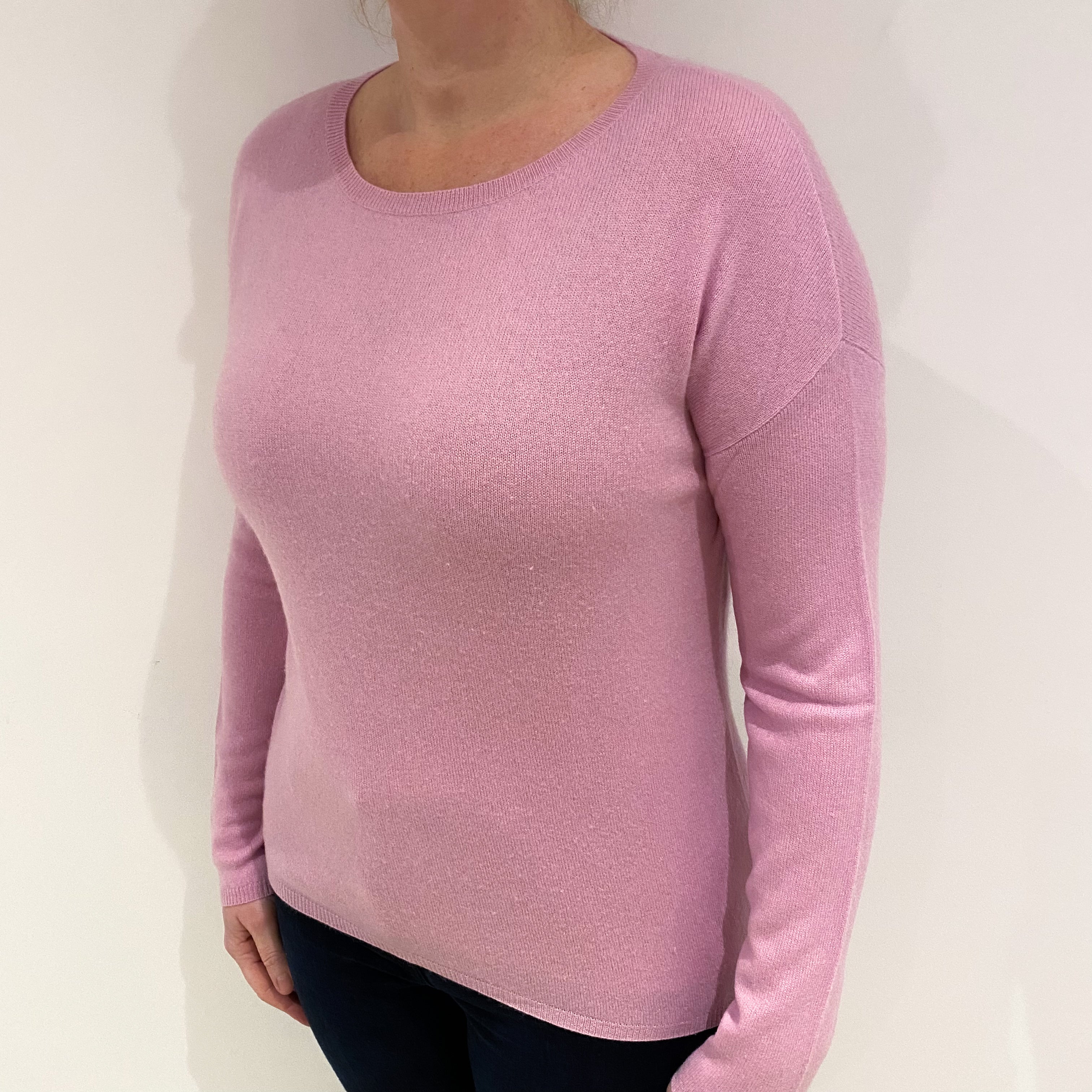 Carnation Pink Cashmere Crew Neck Jumper Large