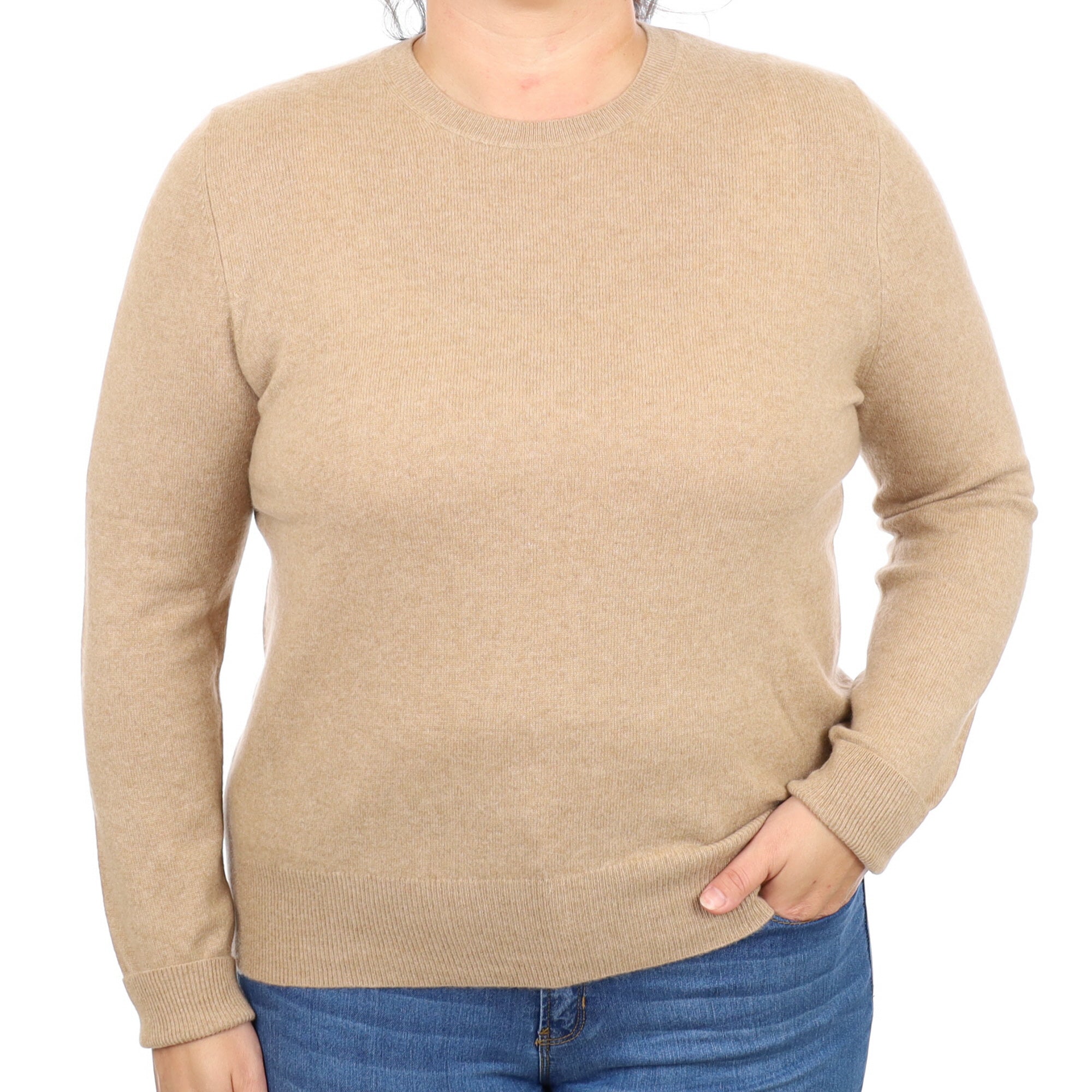 Sand Beige Cashmere Crew Neck Jumper Large