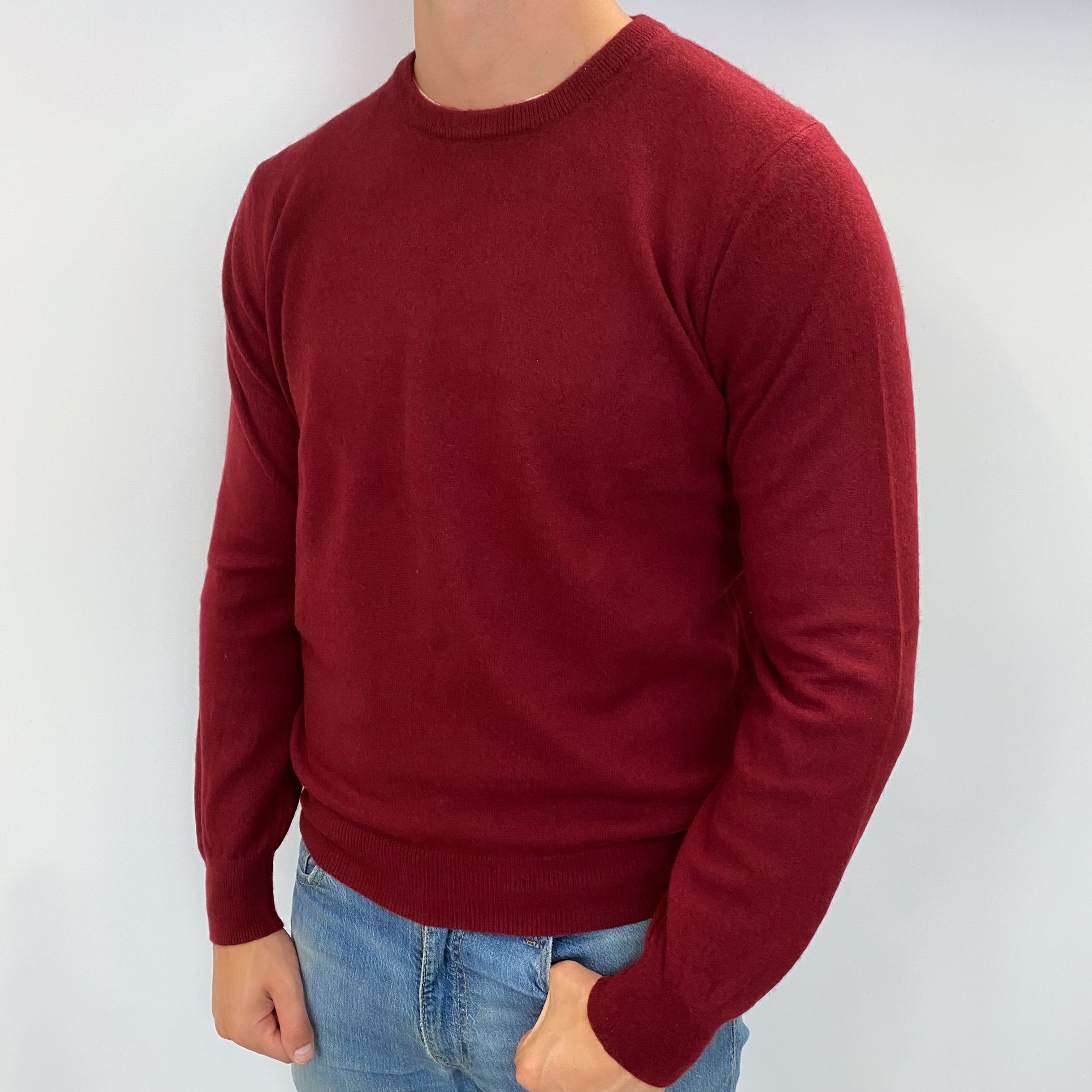 Men's Crimson Red Cashmere Crew Neck Jumper XL