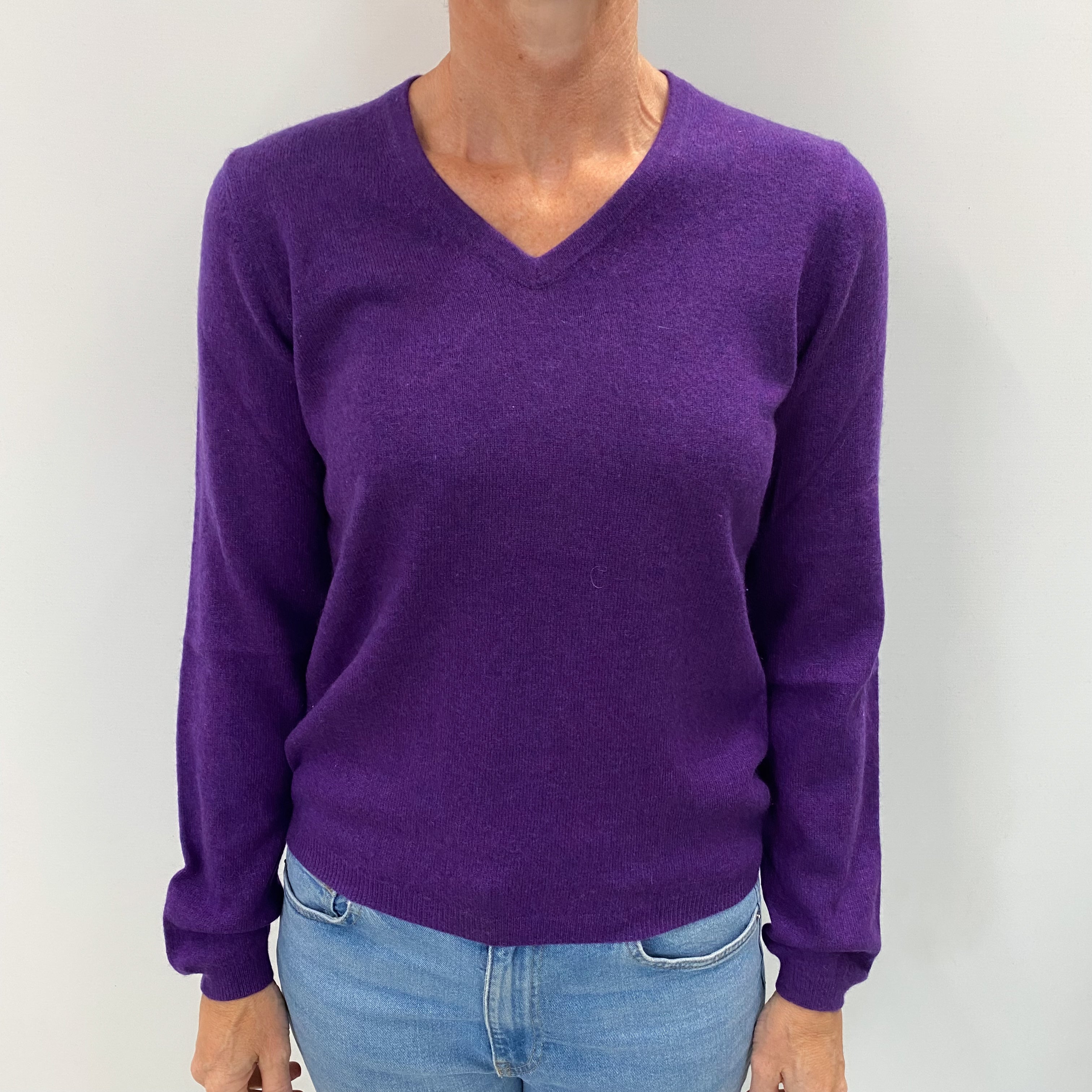 Violet Purple Cashmere V Neck Jumper Small