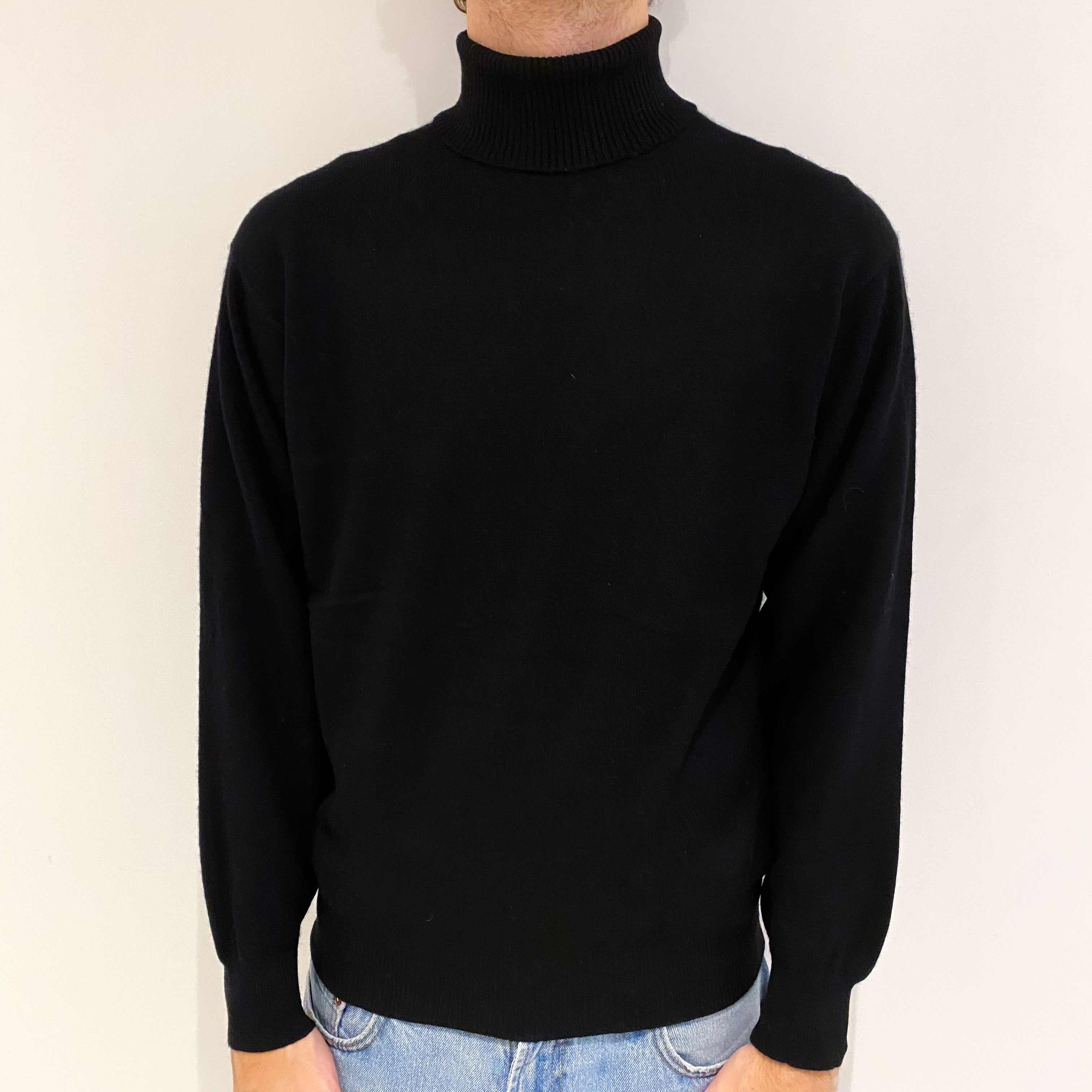Men's Black Cashmere Polo Neck Jumper Large