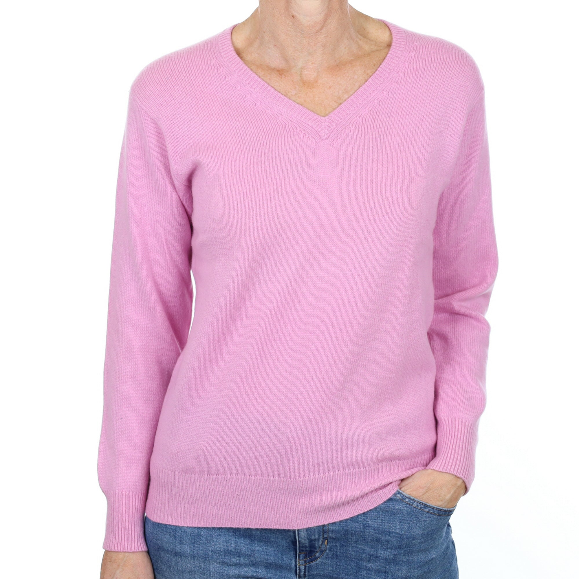Foxglove Pink Cashmere V Neck Jumper Small