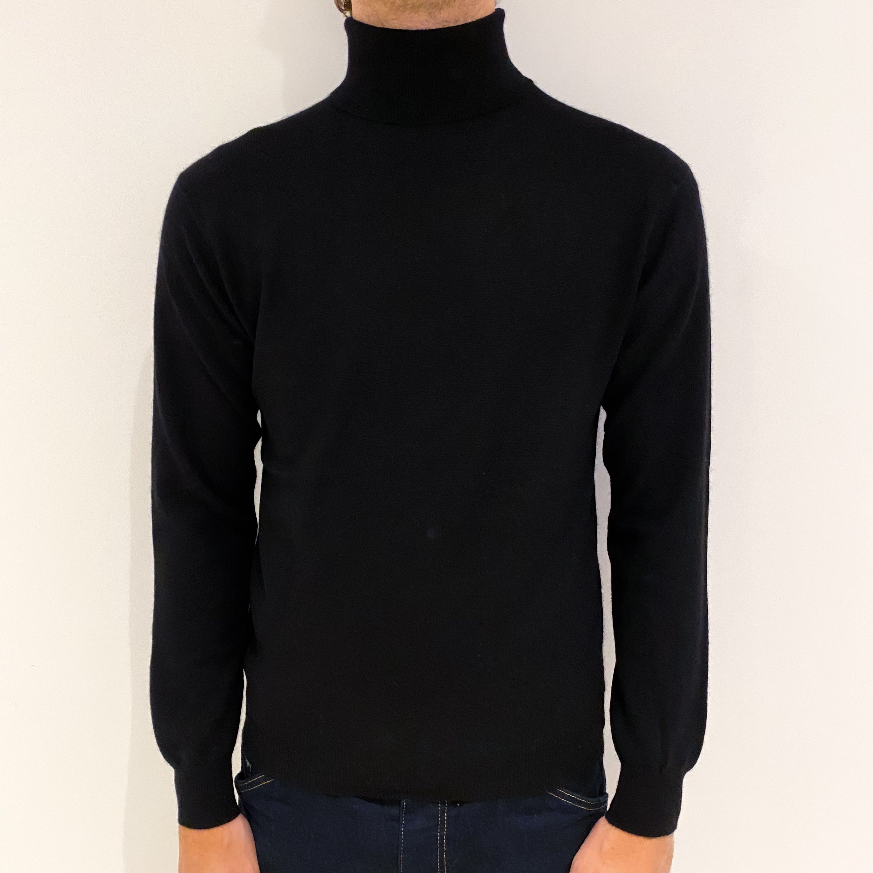 Men's Black Cashmere Polo Neck Jumper Medium