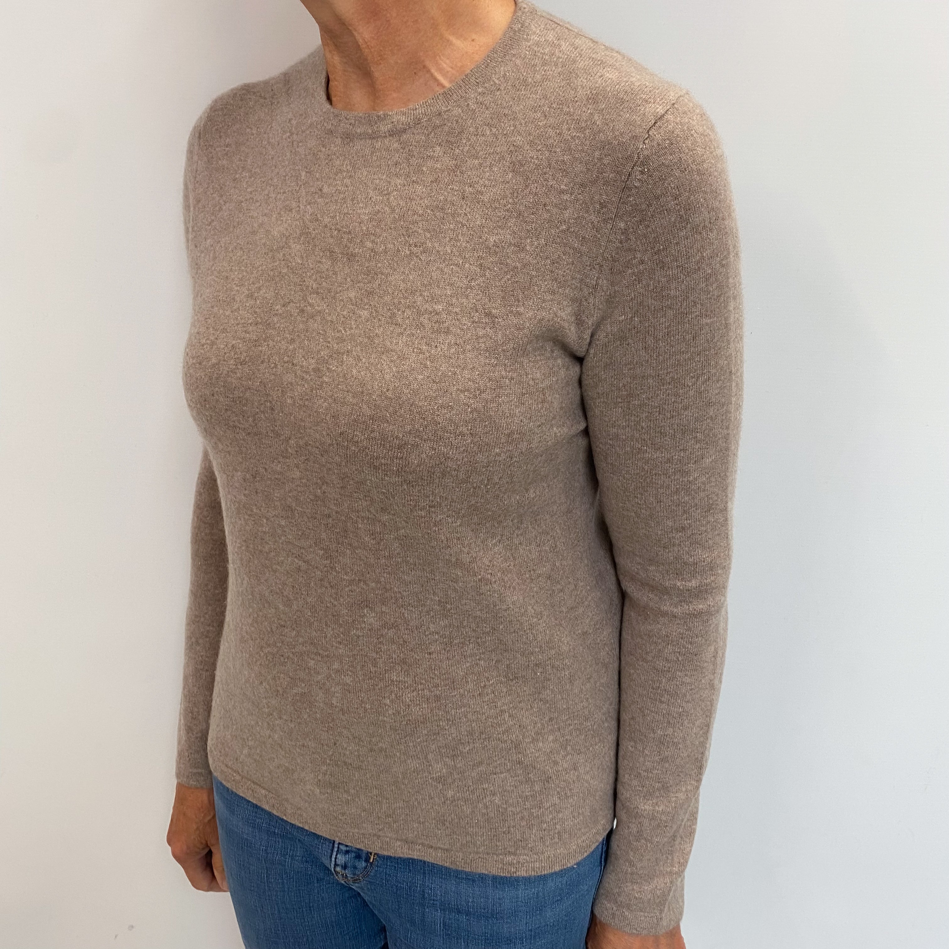 Mink Brown Cashmere Crew Neck Jumper Medium