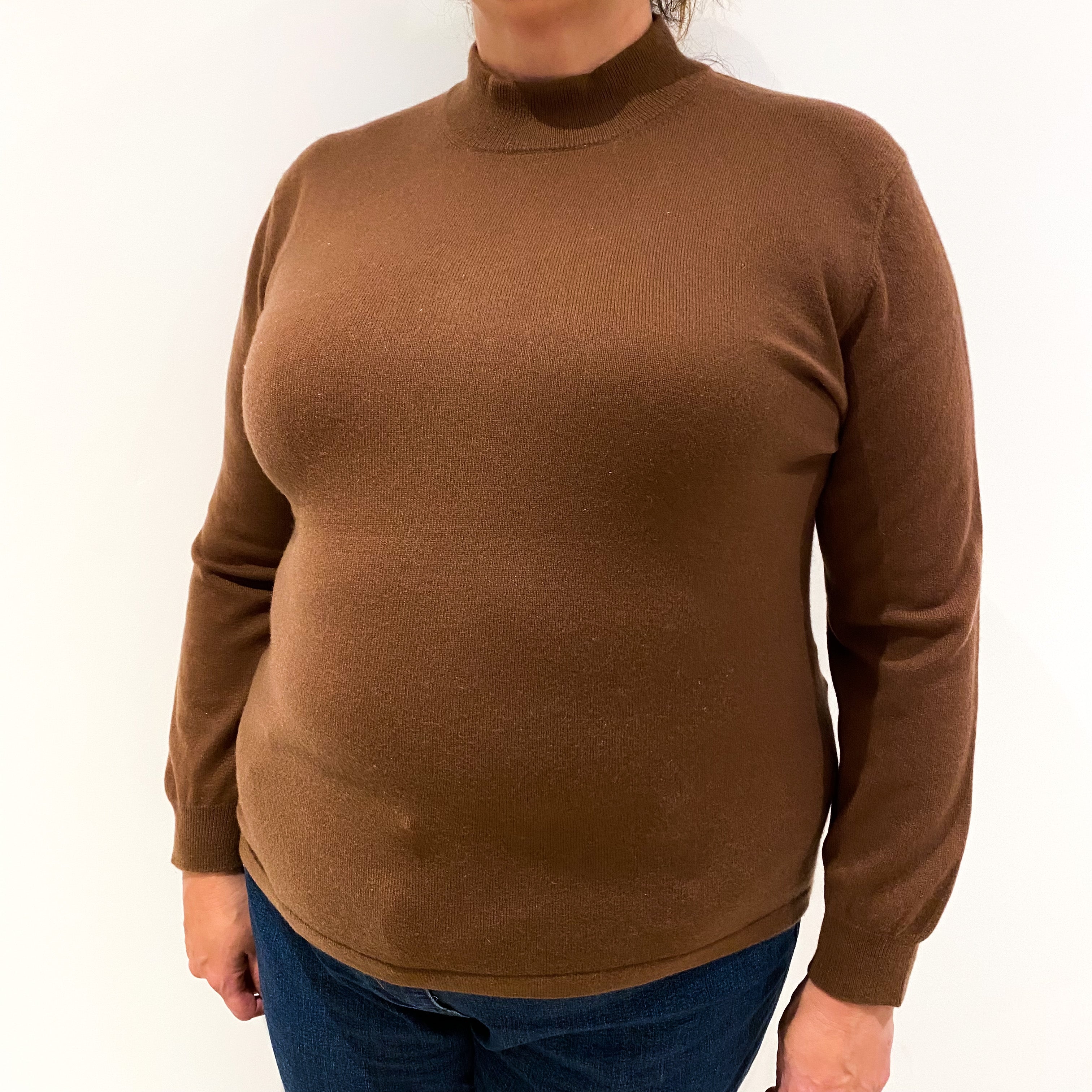 Chocolate Brown Cashmere Polo Neck Jumper Extra Large