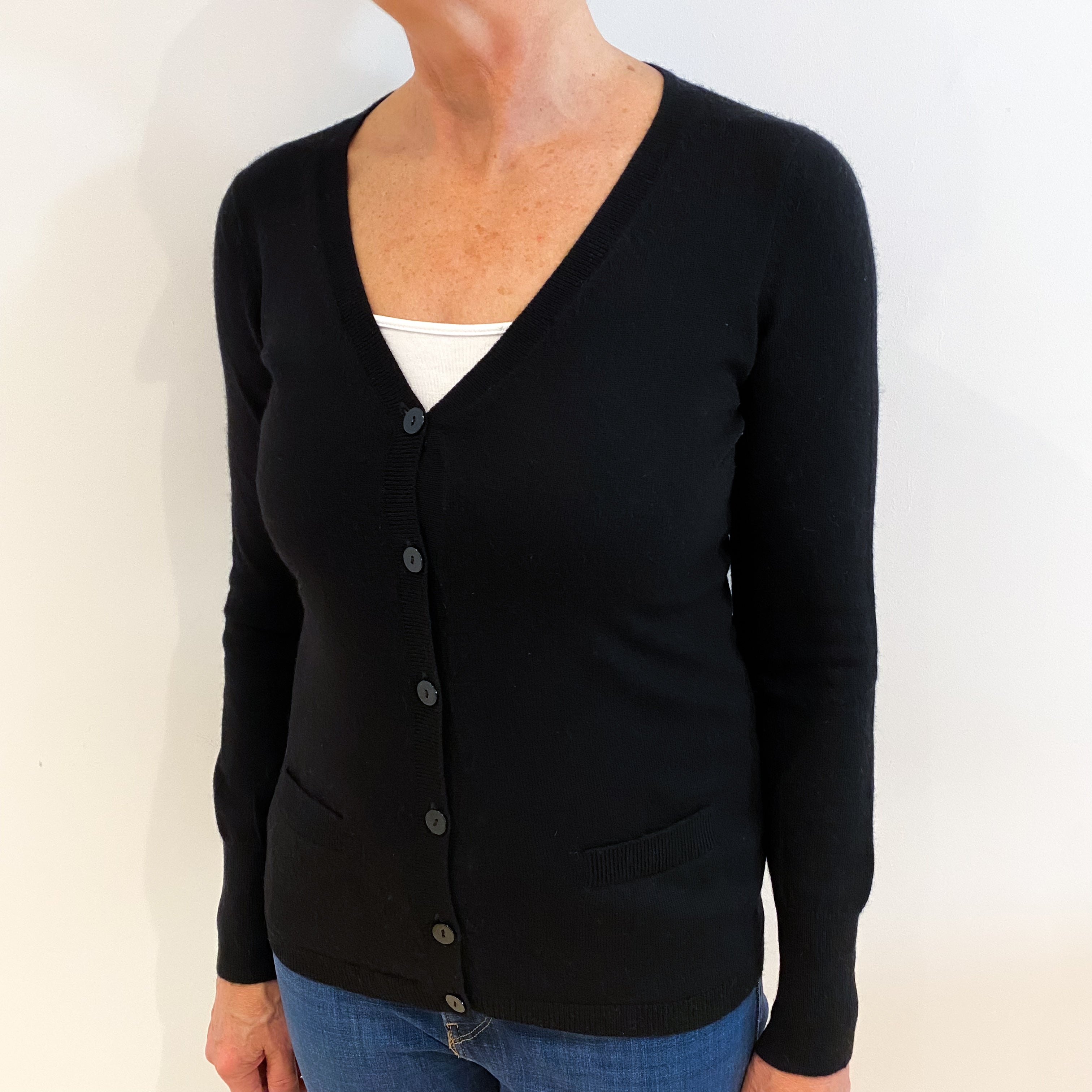 Black Cashmere V Neck Cardigan Medium