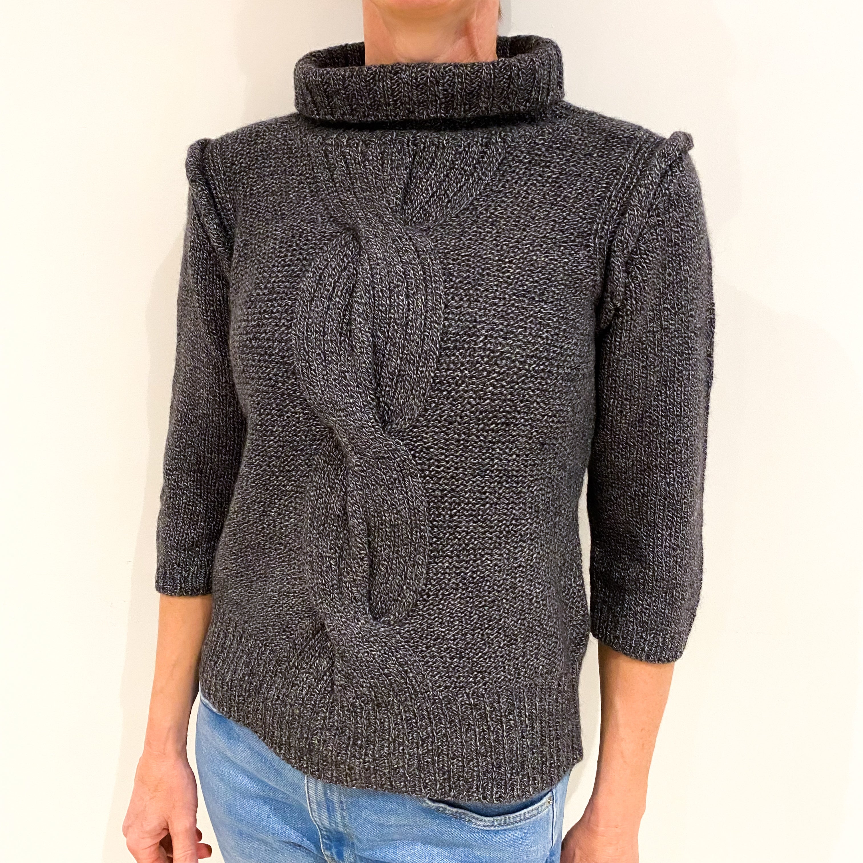 Black Marl Cashmere Polo Neck Jumper Small