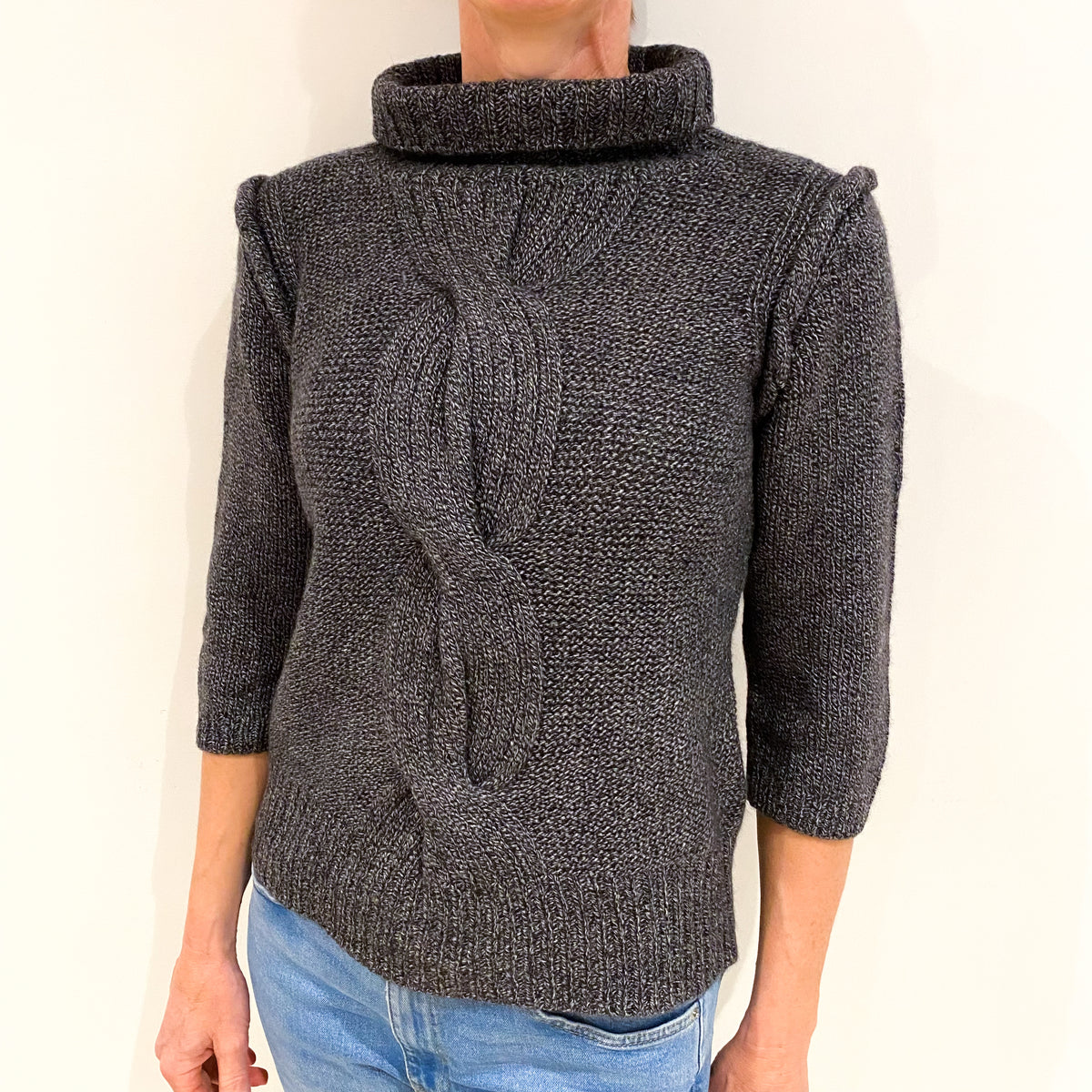 Black Marl Cashmere Polo Neck Jumper Small