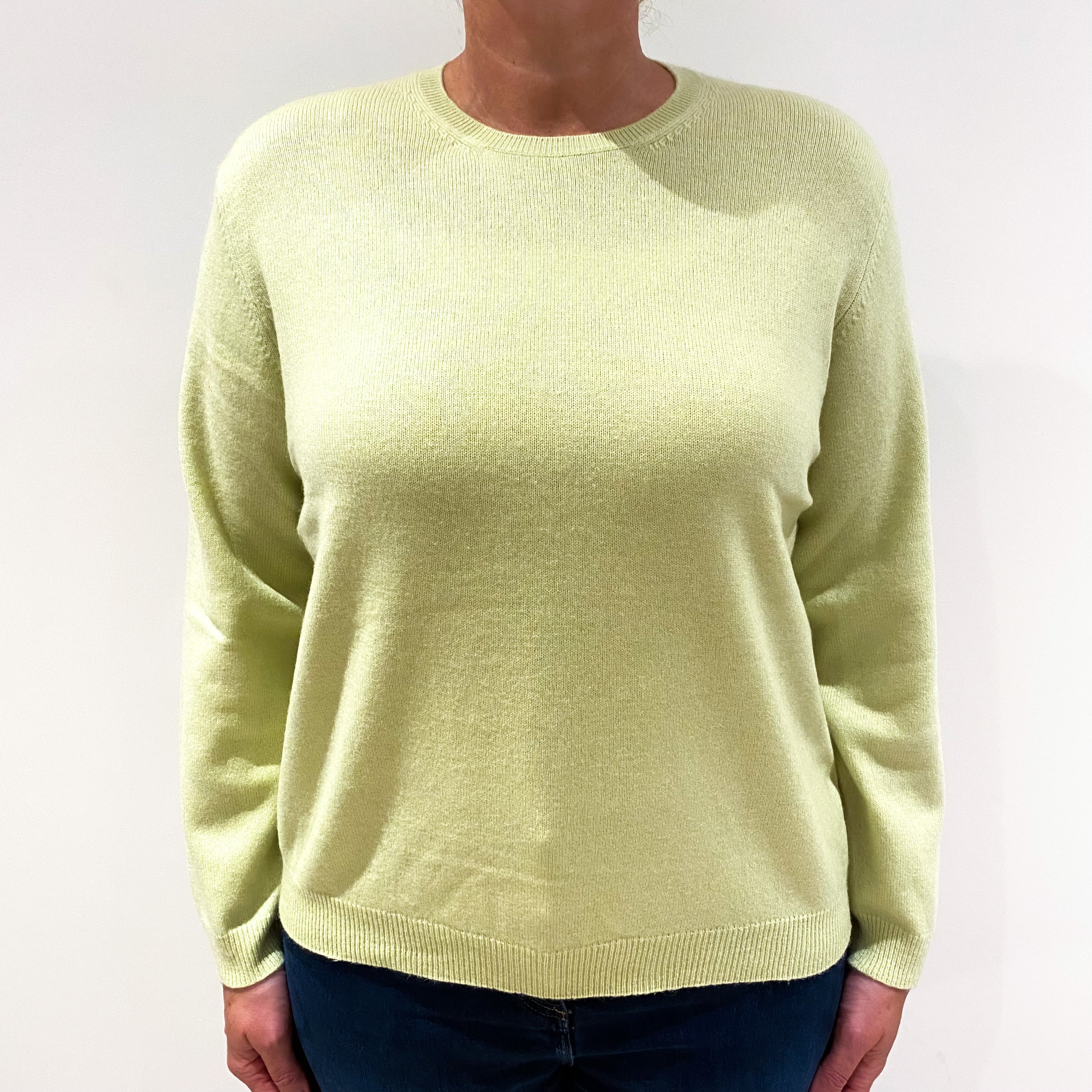 Celery Green Cashmere Crew Neck Jumper Large