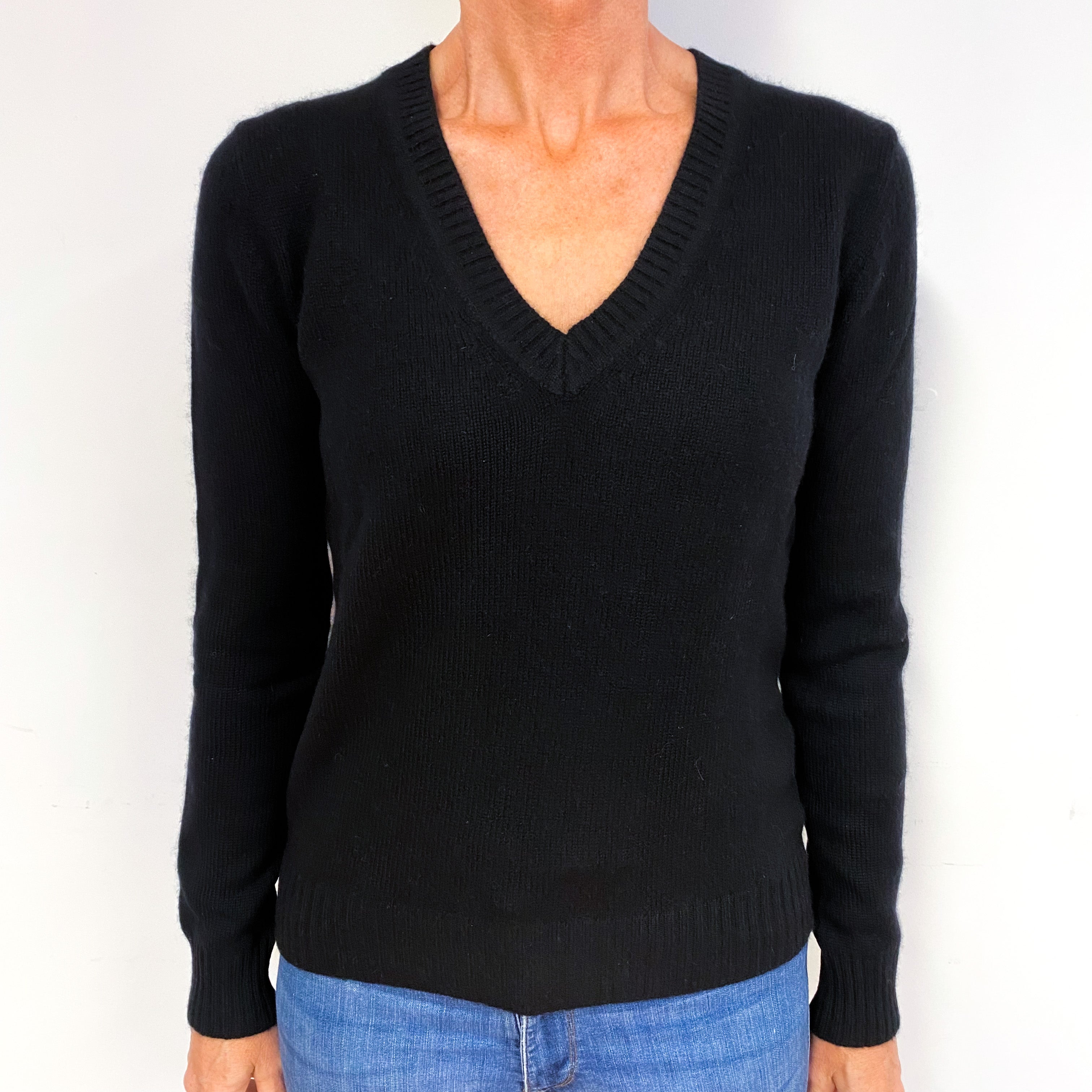 Black Cashmere V-Neck Jumper Medium