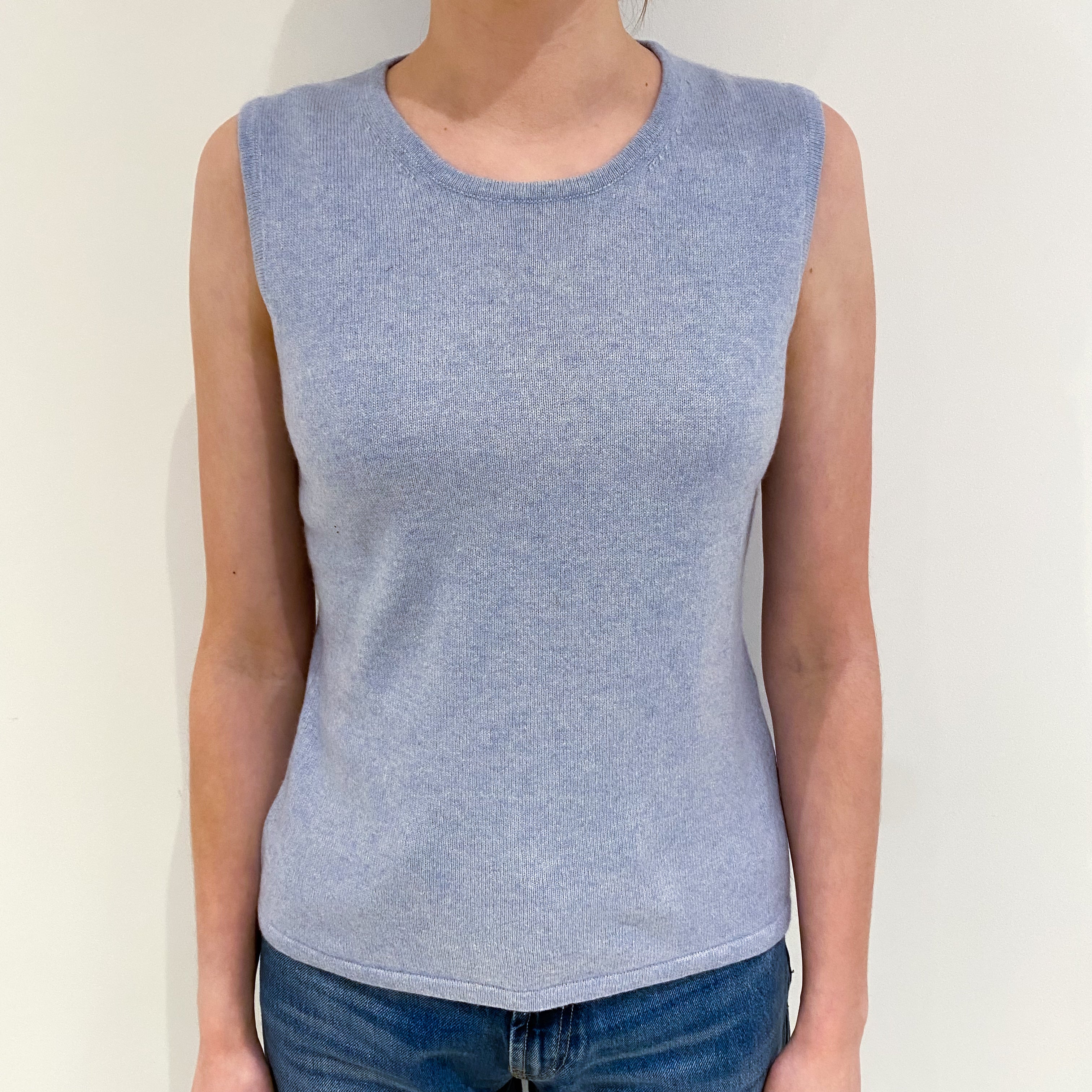 Pale Blue Cashmere Crew Neck Tank Top Extra Small