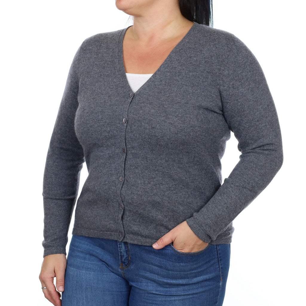 Slate Grey Cashmere V Neck Cardigan Large