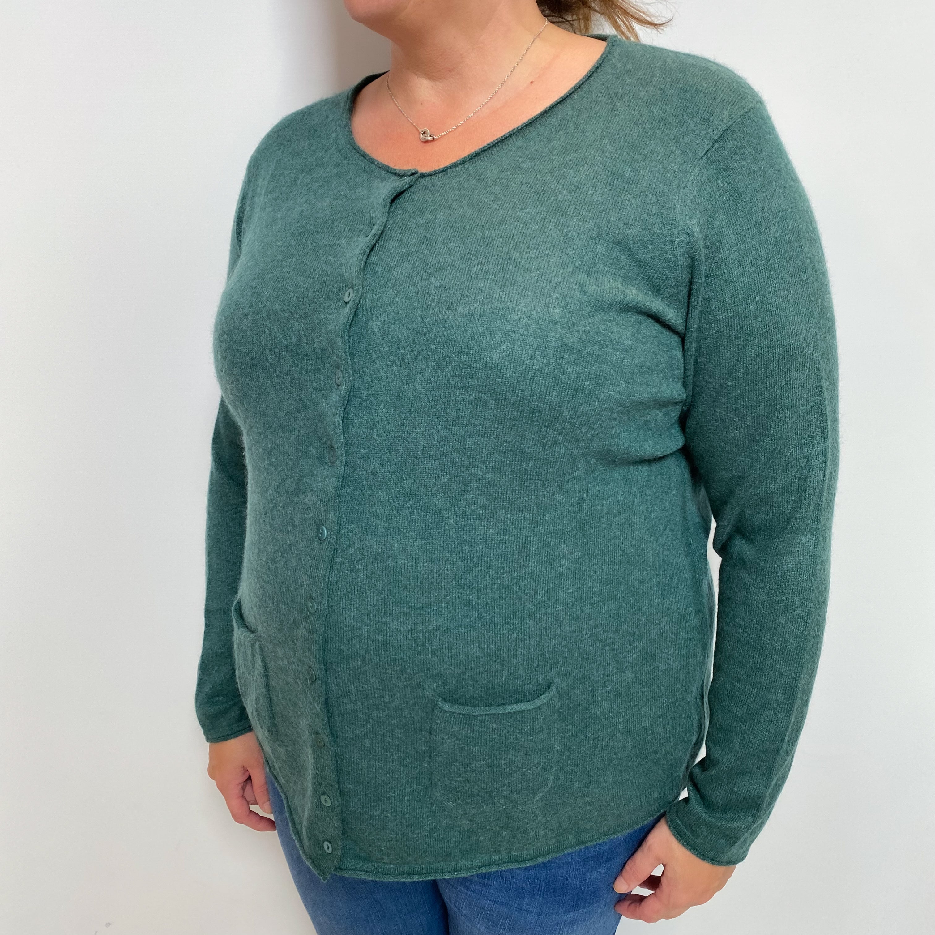 Sea Green Cashmere Crew Cardigan Extra Large