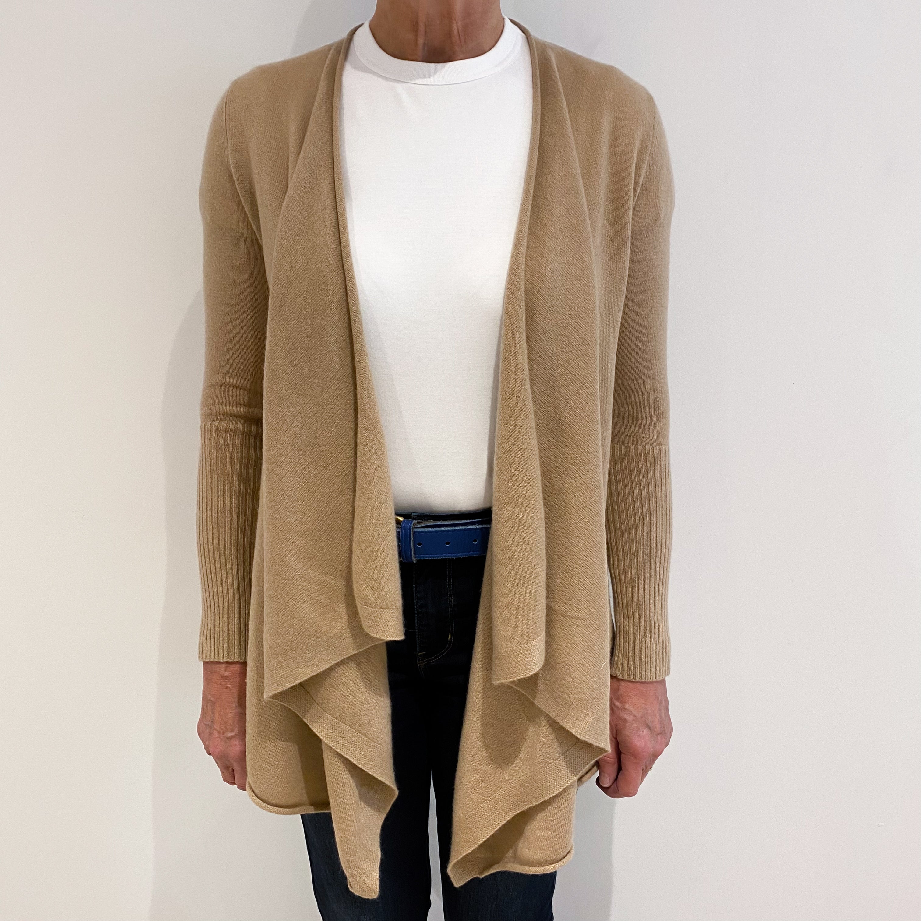 Caramel Brown Cashmere Waterfall Cardigan Medium