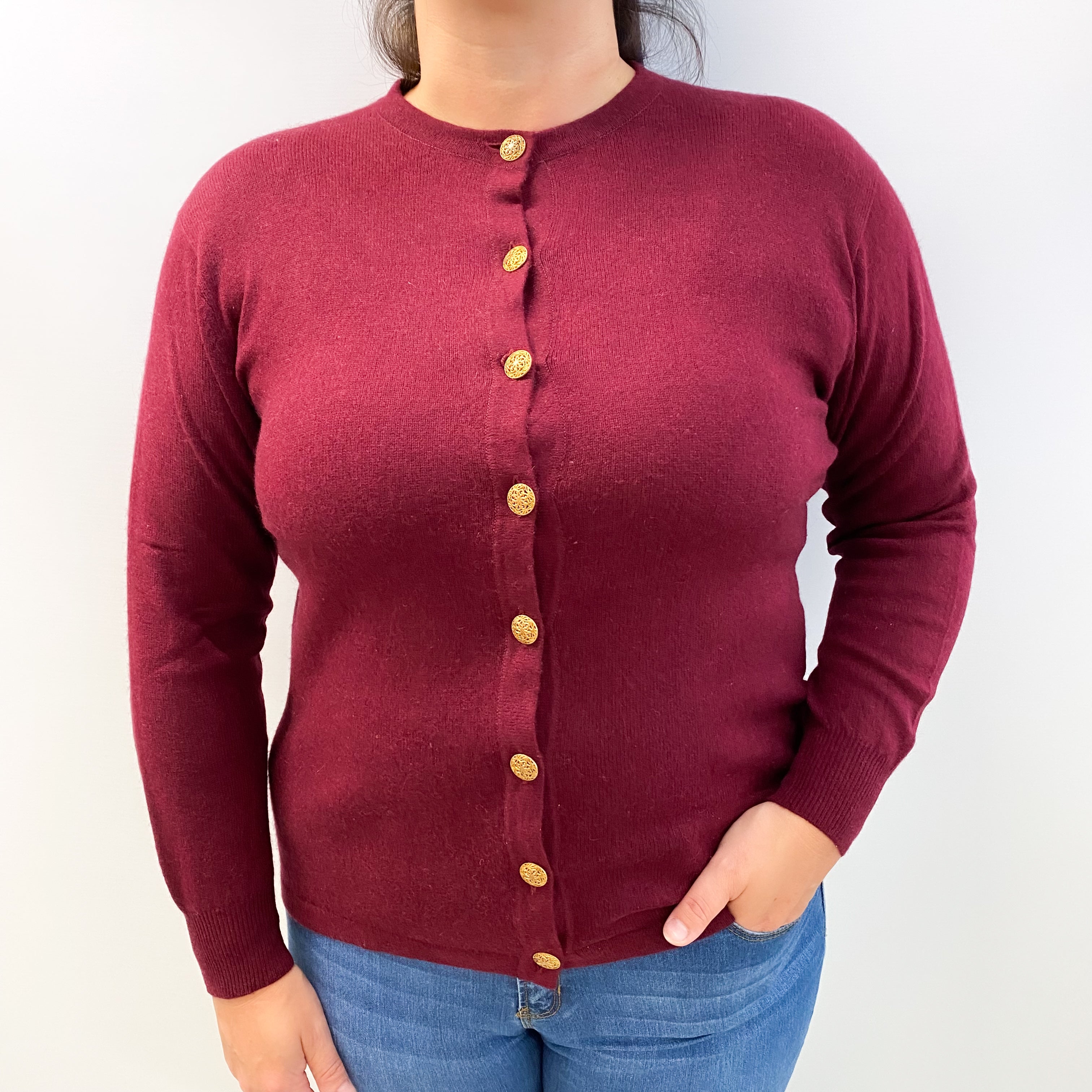 Mulberry Purple Cashmere Crew Neck Cardigan Large