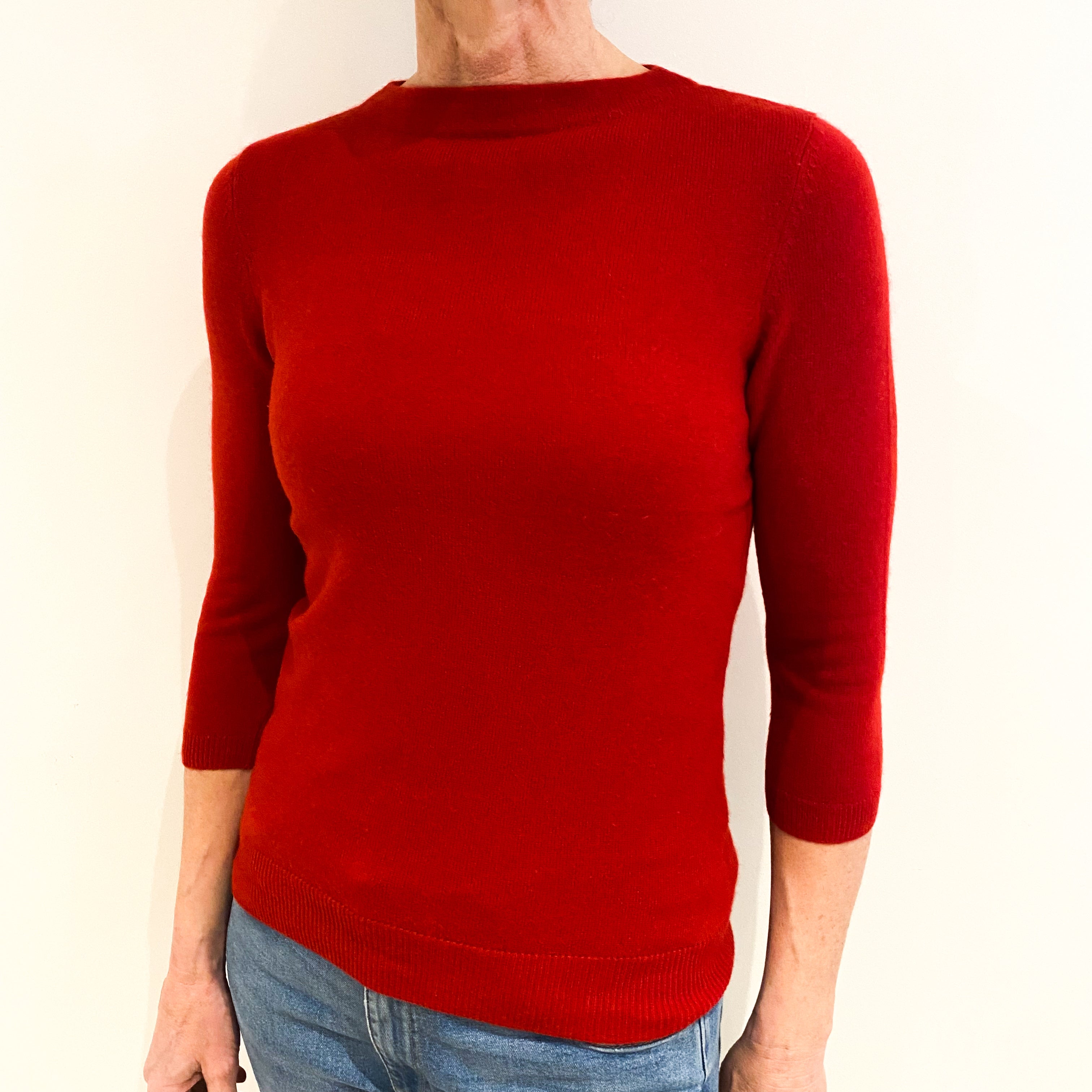 Scarlet Red Cashmere Crew Neck Jumper Small