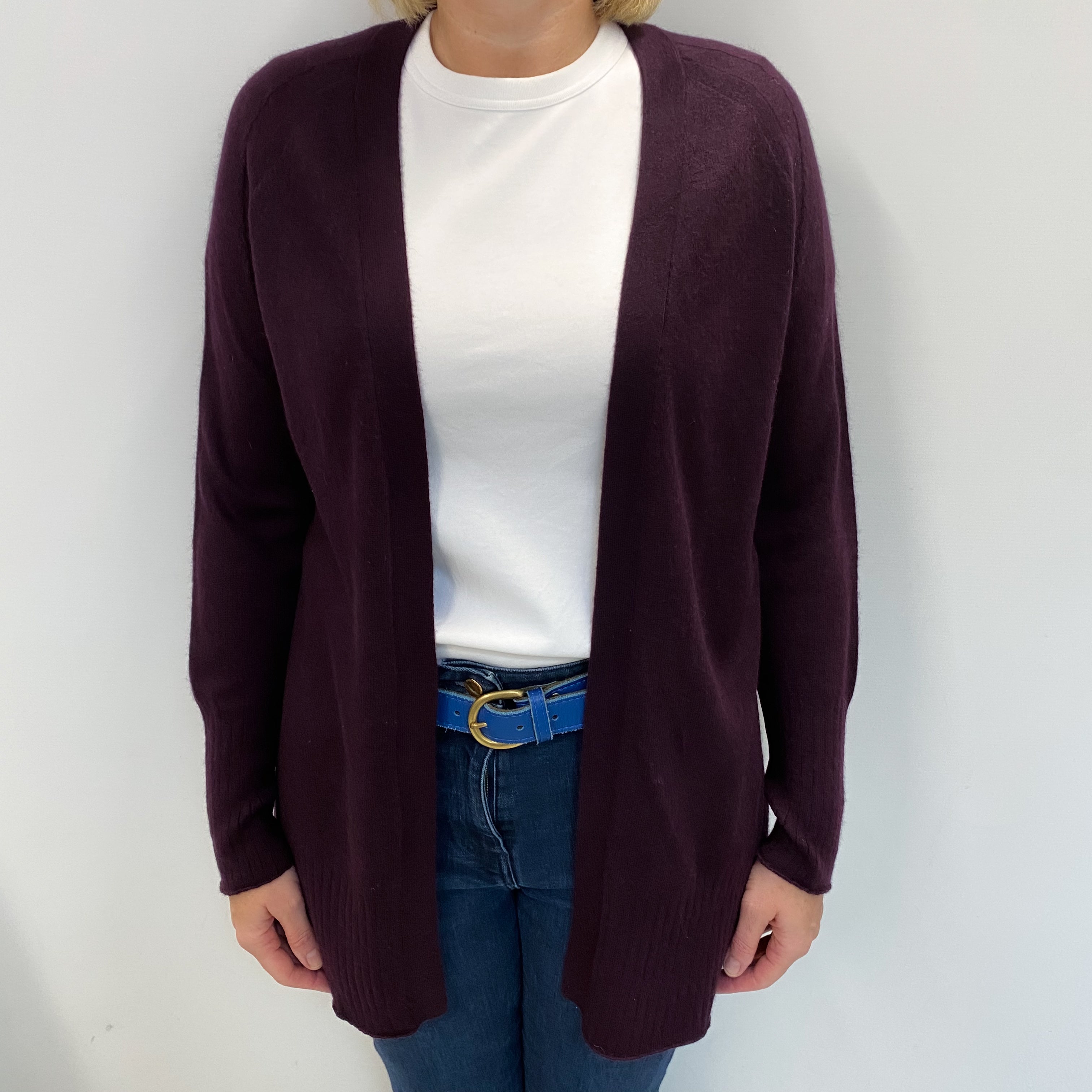Aubergine Purple Cashmere Edge To Edge Cardigan Large