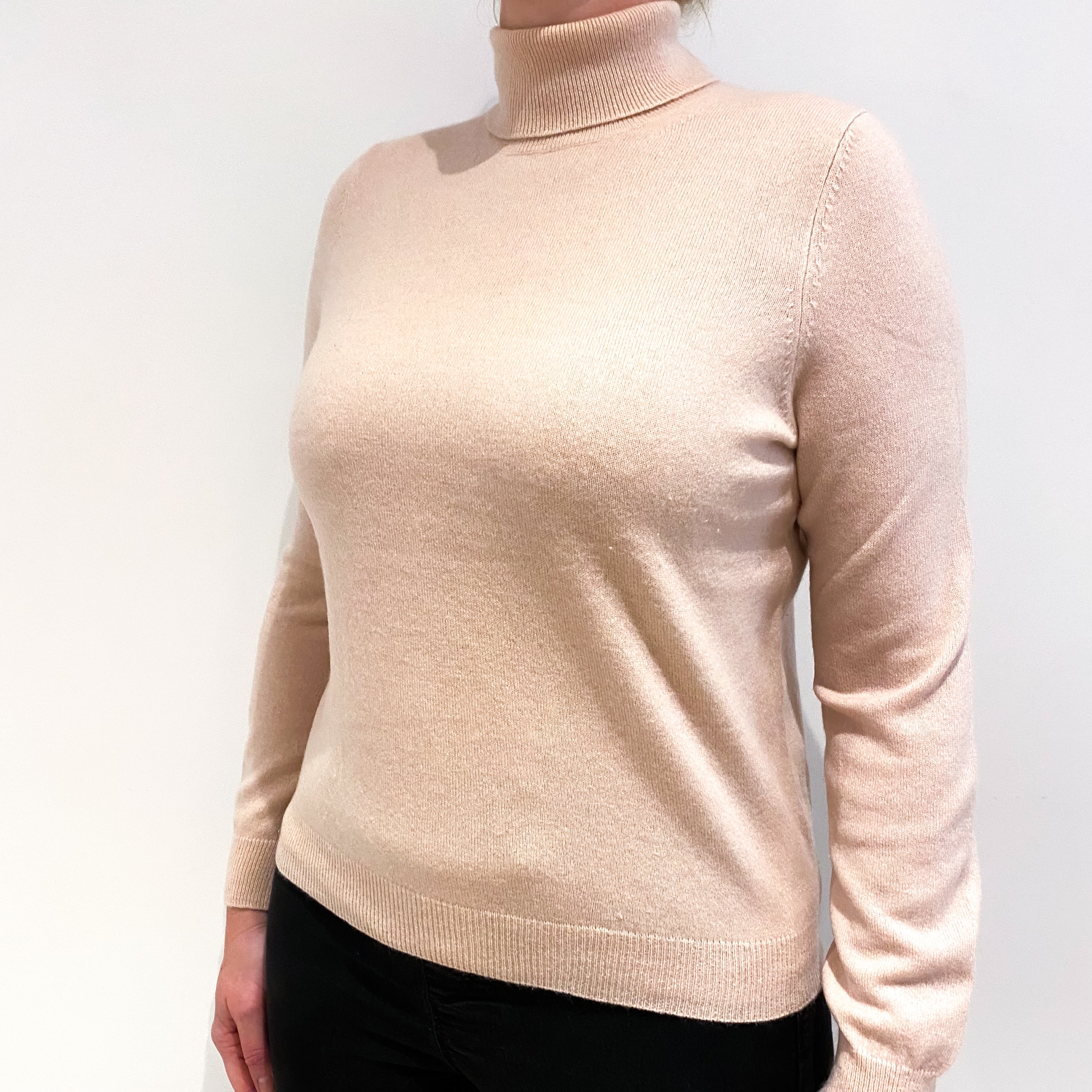 Shell Pink Cashmere Polo Neck Jumper Large