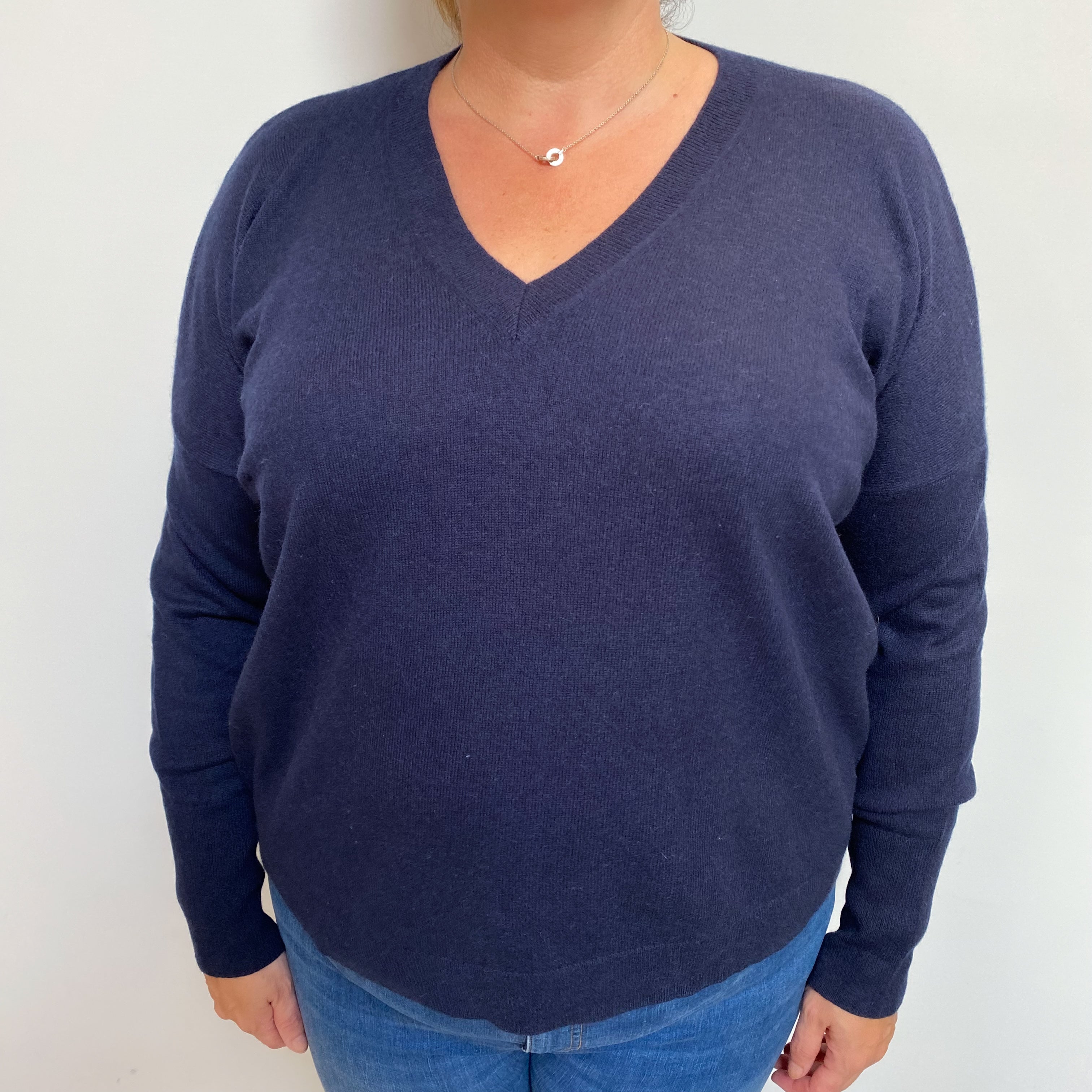 Navy Blue Cashmere V Neck Jumper Extra Large