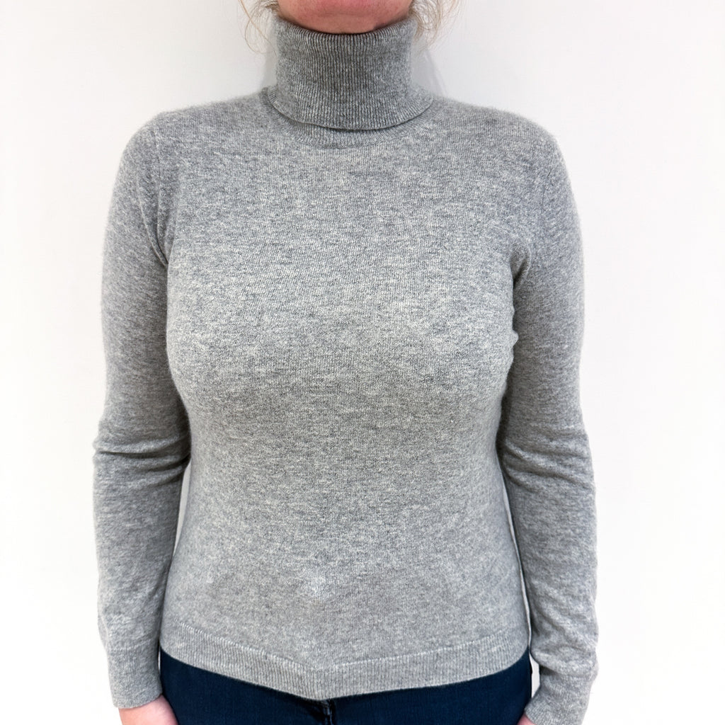 Smoke Grey Cashmere Polo Neck Jumper Large