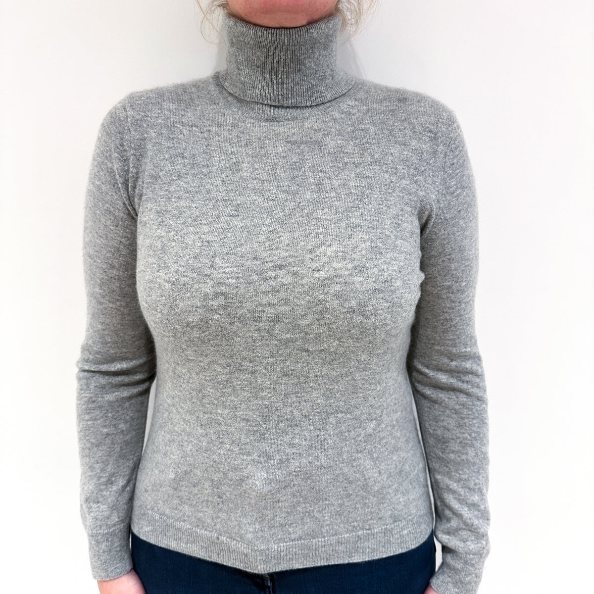 Smoke Grey Cashmere Polo Neck Jumper Large
