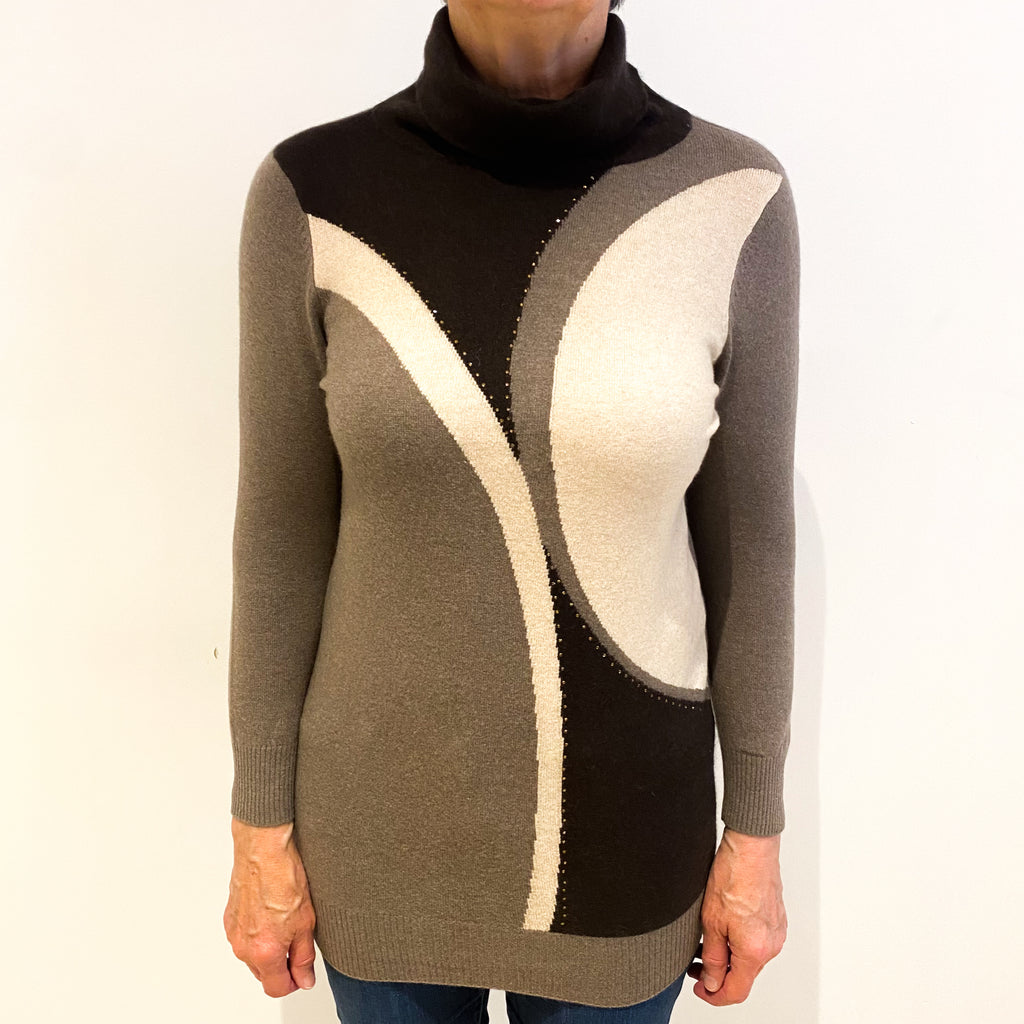 Mocha Brown Cashmere Polo Neck Jumper Medium