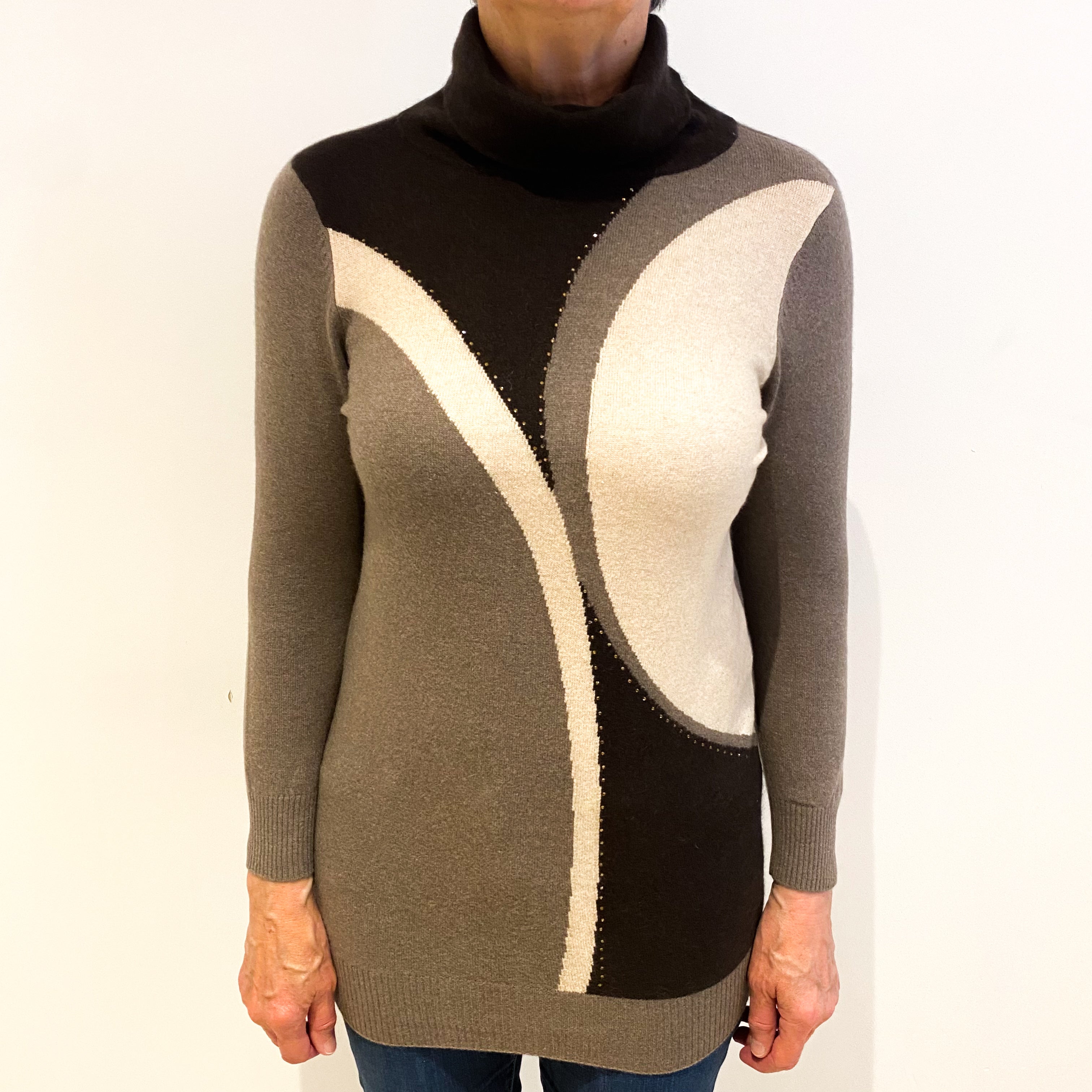 Mocha Brown Cashmere Polo Neck Jumper Medium