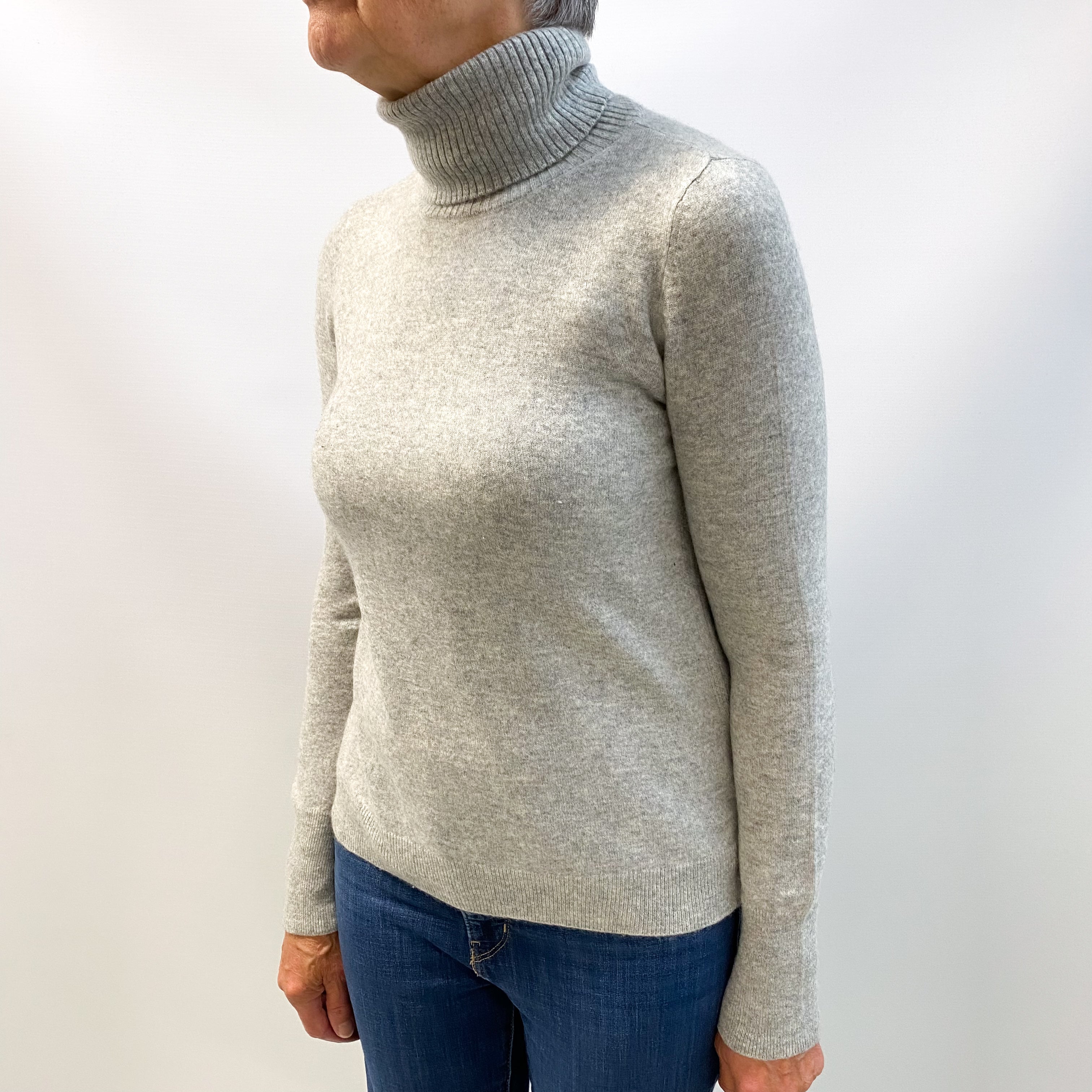 Smoke Grey Cashmere Polo Neck Jumper Medium