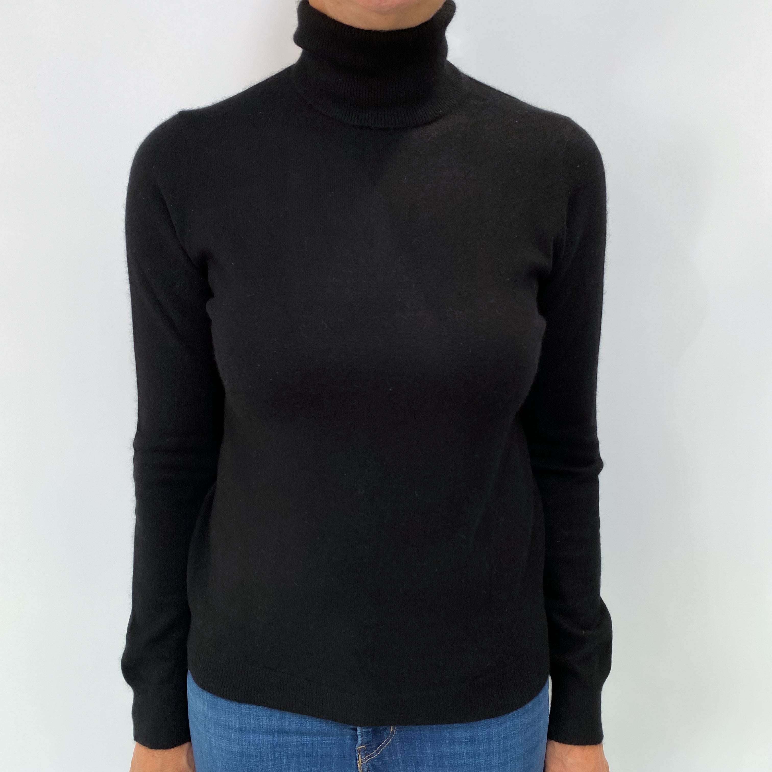 Black Cashmere Polo Neck Jumper Medium