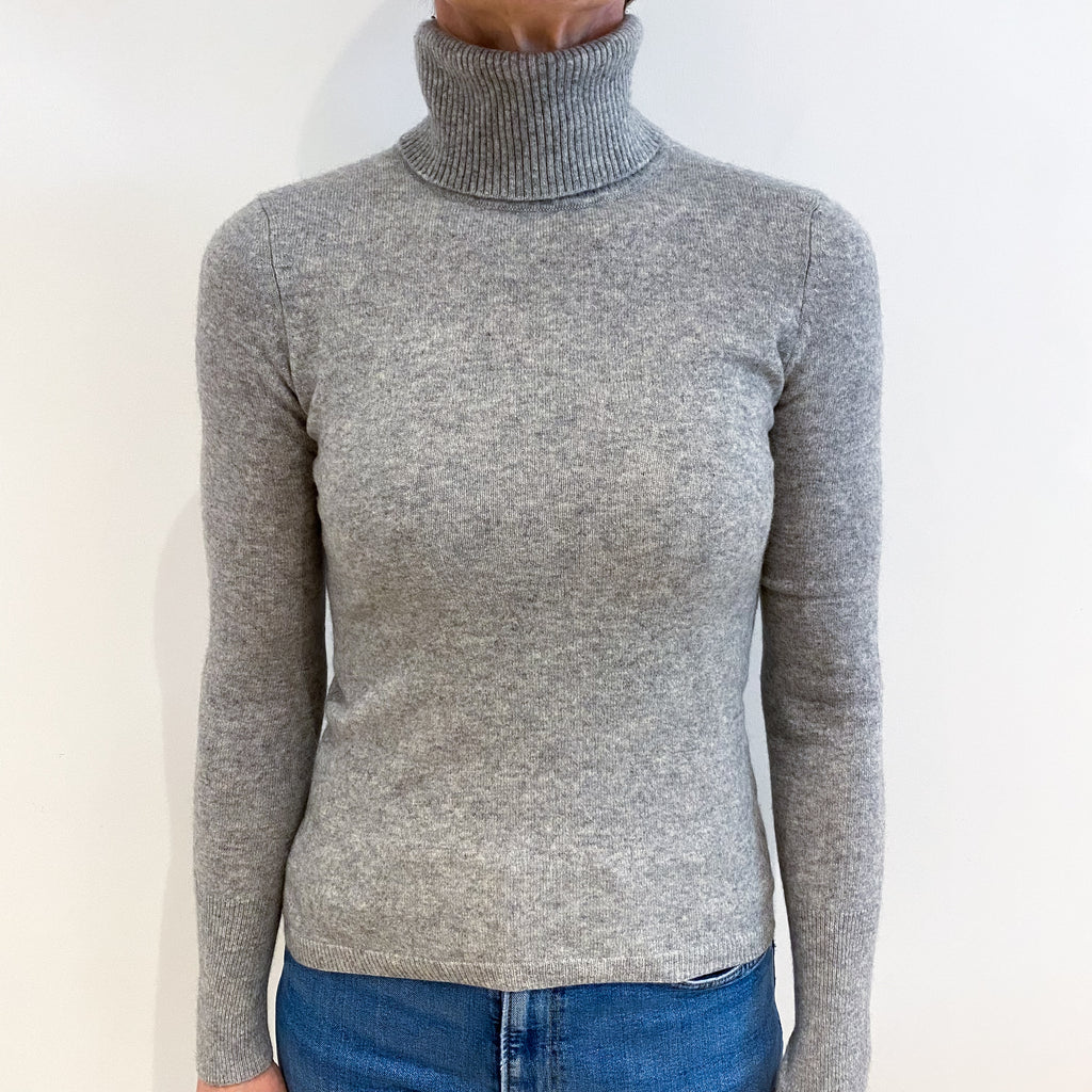 Smoke Grey Cashmere Polo Neck Jumper Small