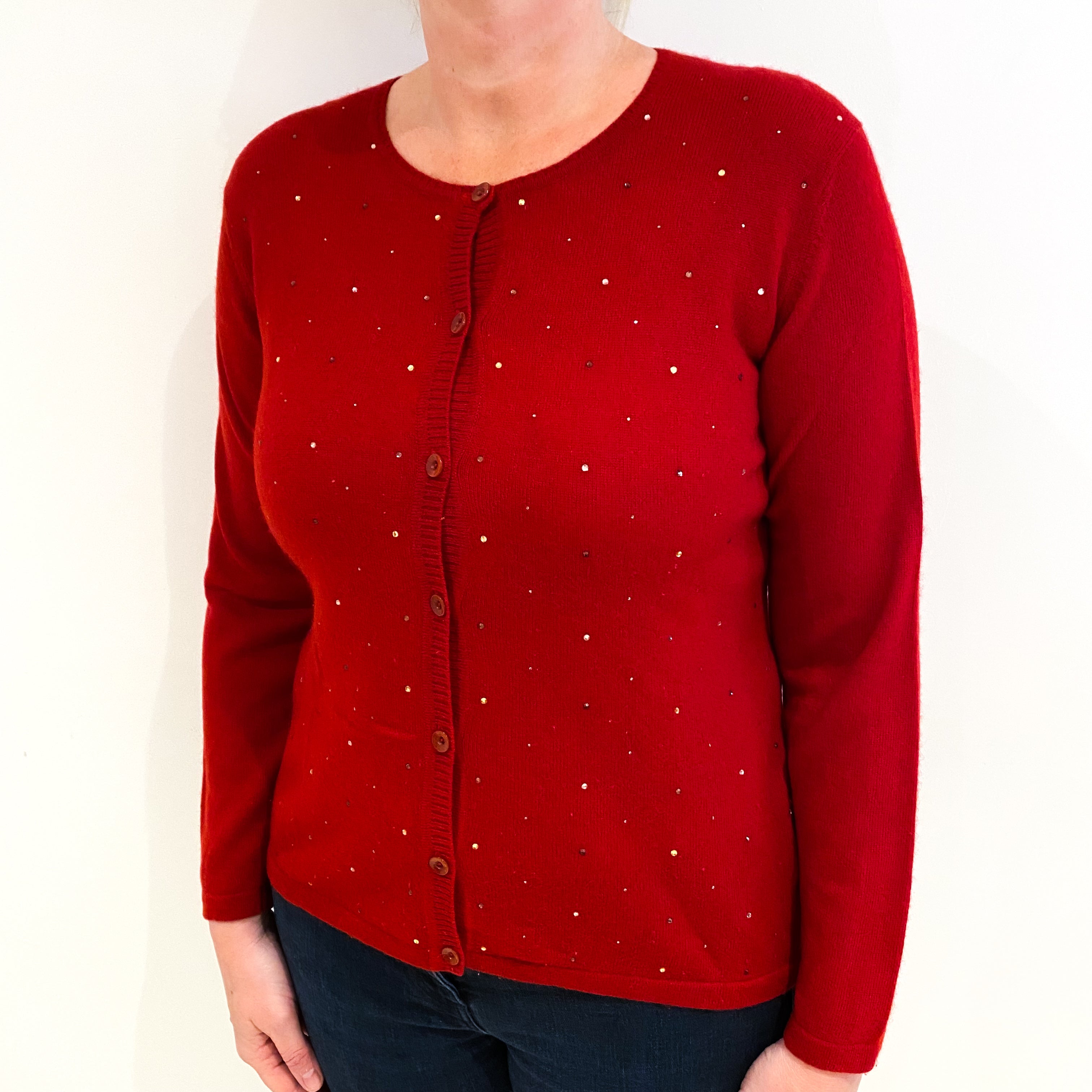 Scarlet Red Cashmere Crew Neck Cardigan Large