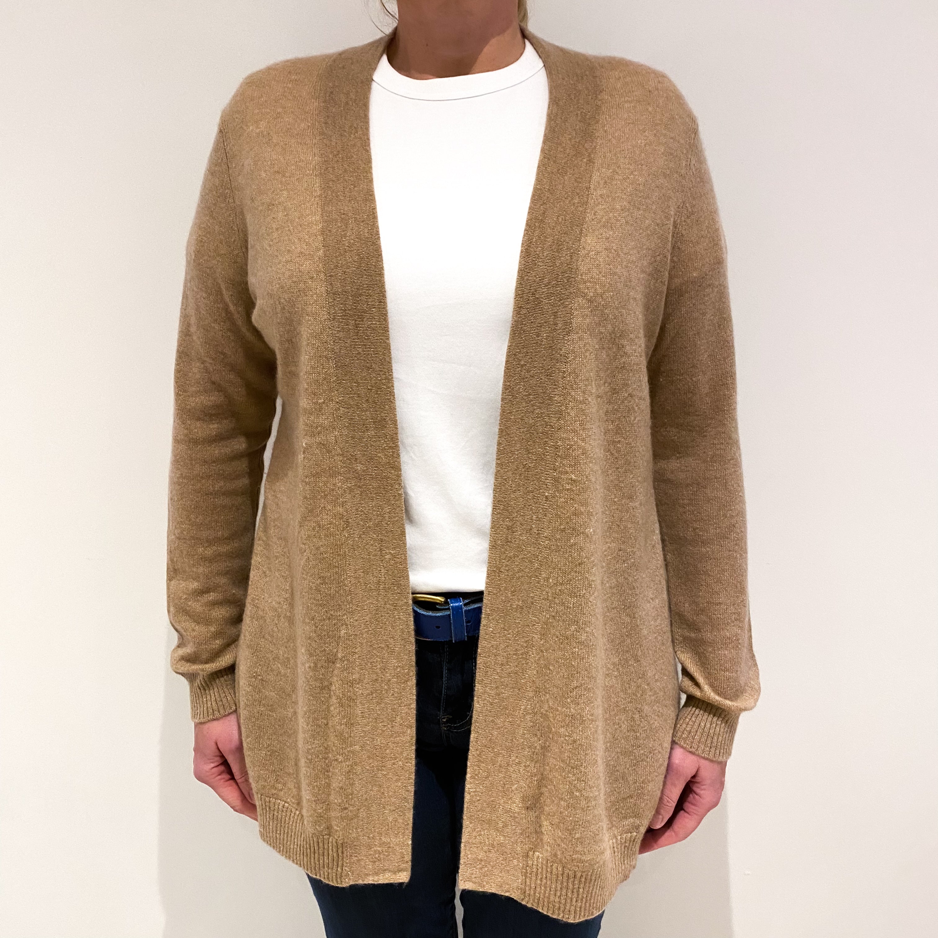 Butterscotch Brown Cashmere Edge to Edge Cardigan Large