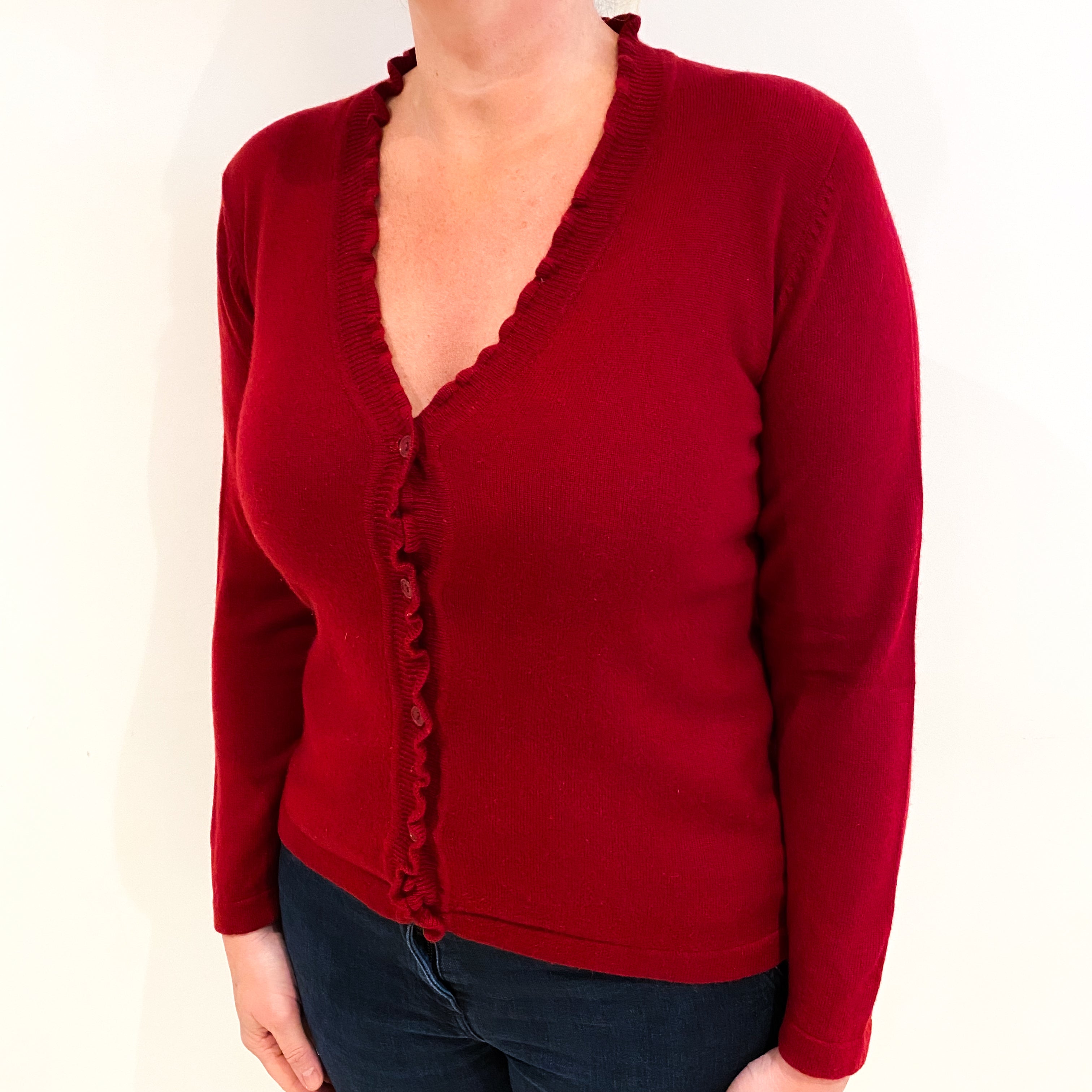 Crimson Red Cashmere V Neck Cardigan Large