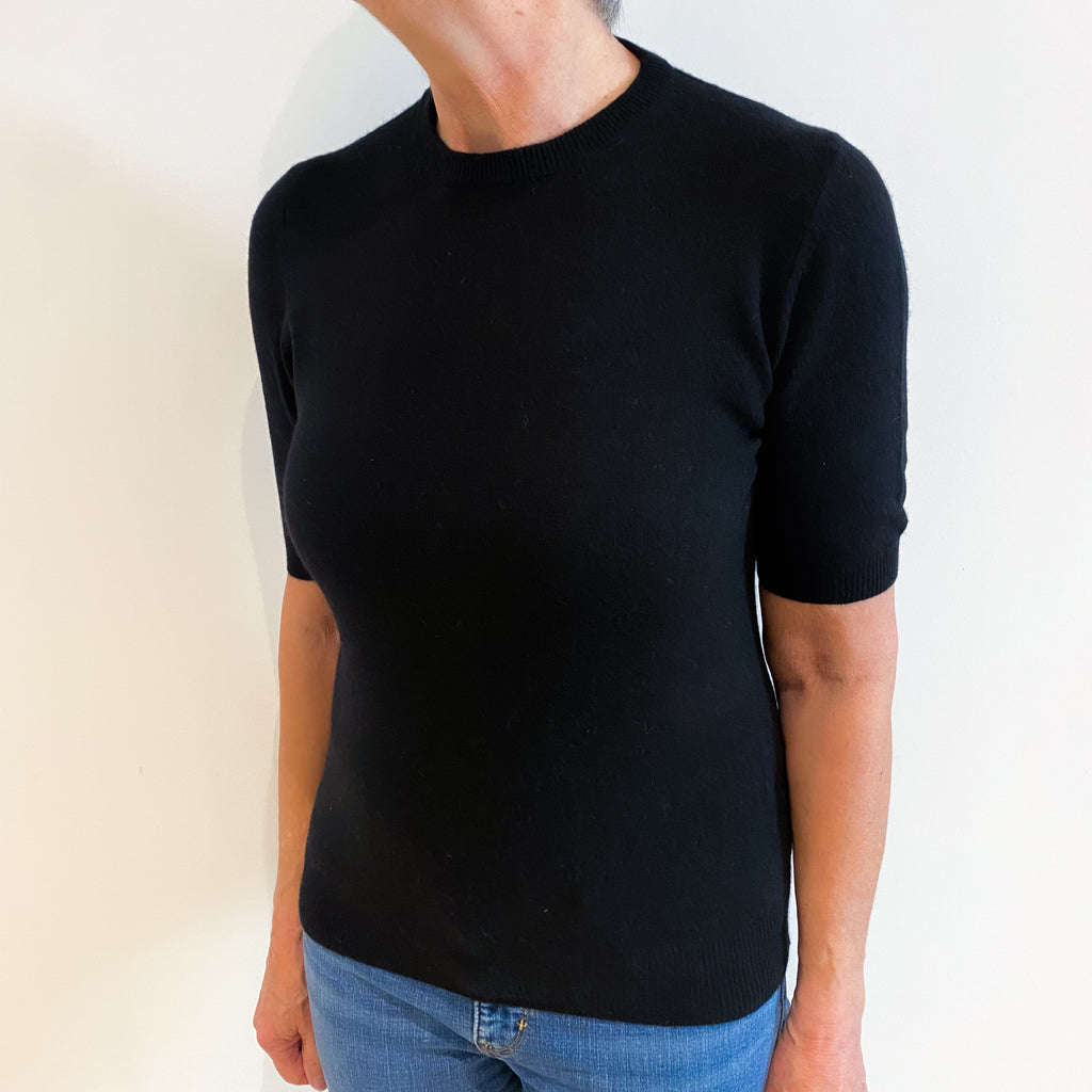 Black Cashmere Short Sleeved Crew Neck Jumper Medium