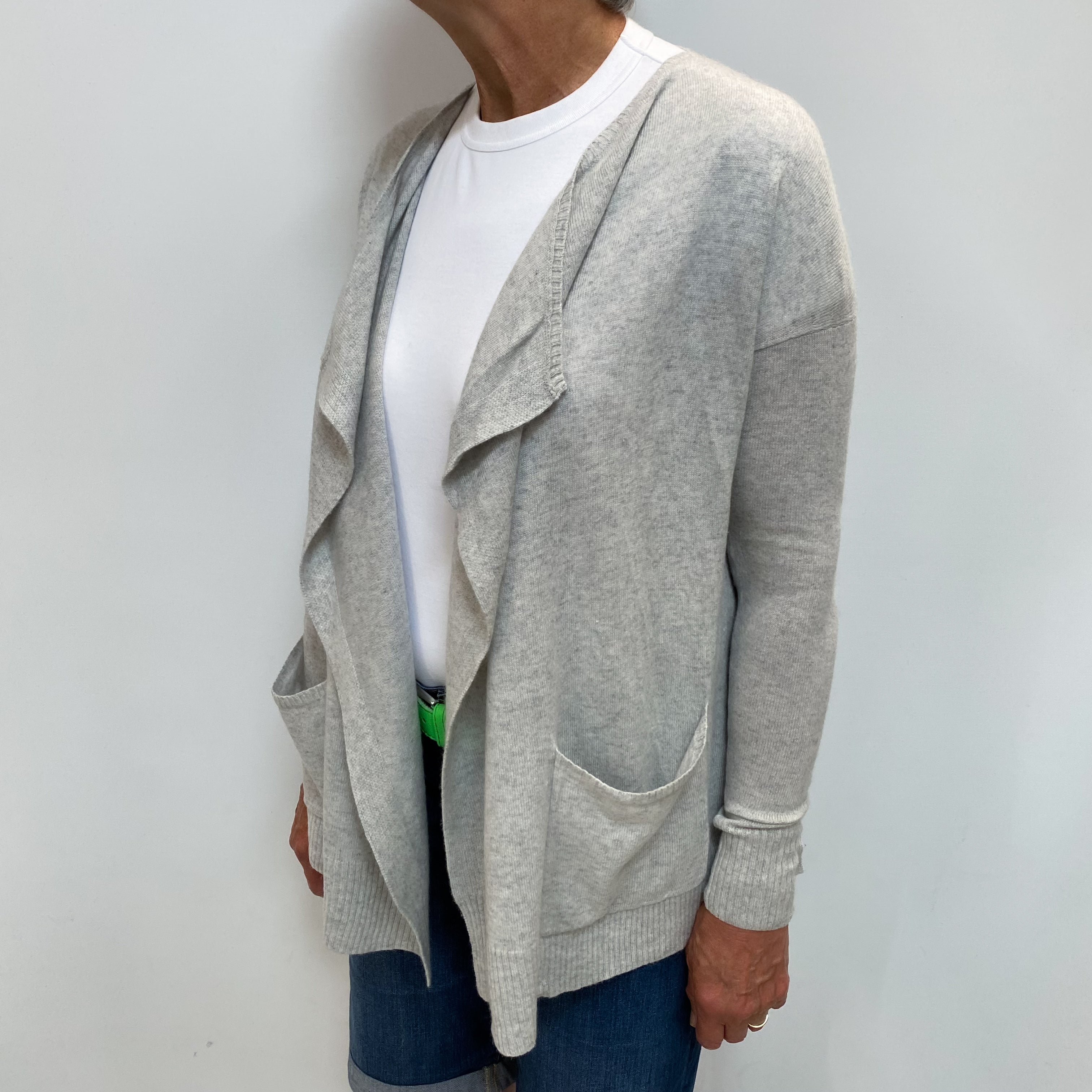 Mist Grey Cashmere Waterfall Cardigan Medium