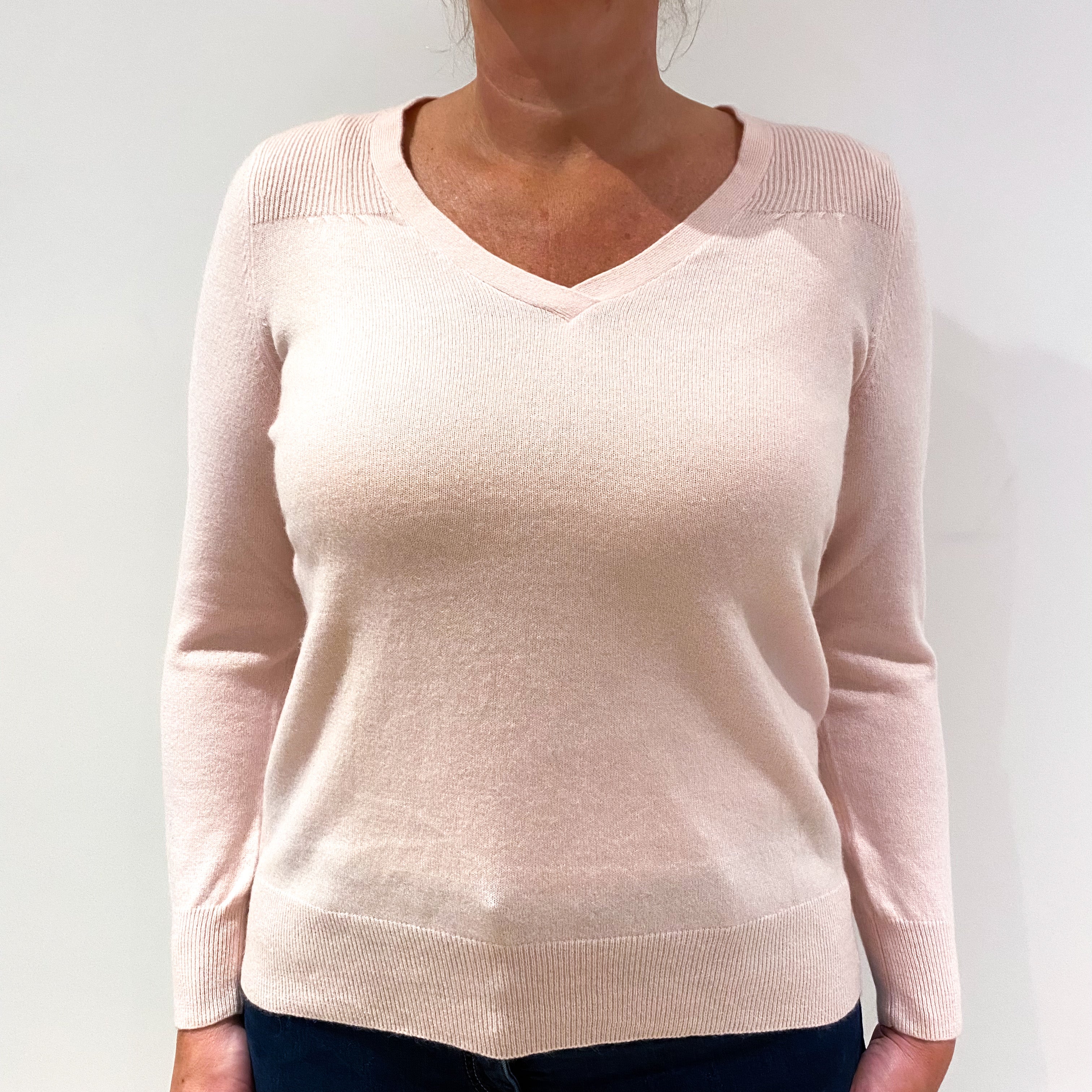 Shell Pink Cashmere V-Neck Jumper Large Petite