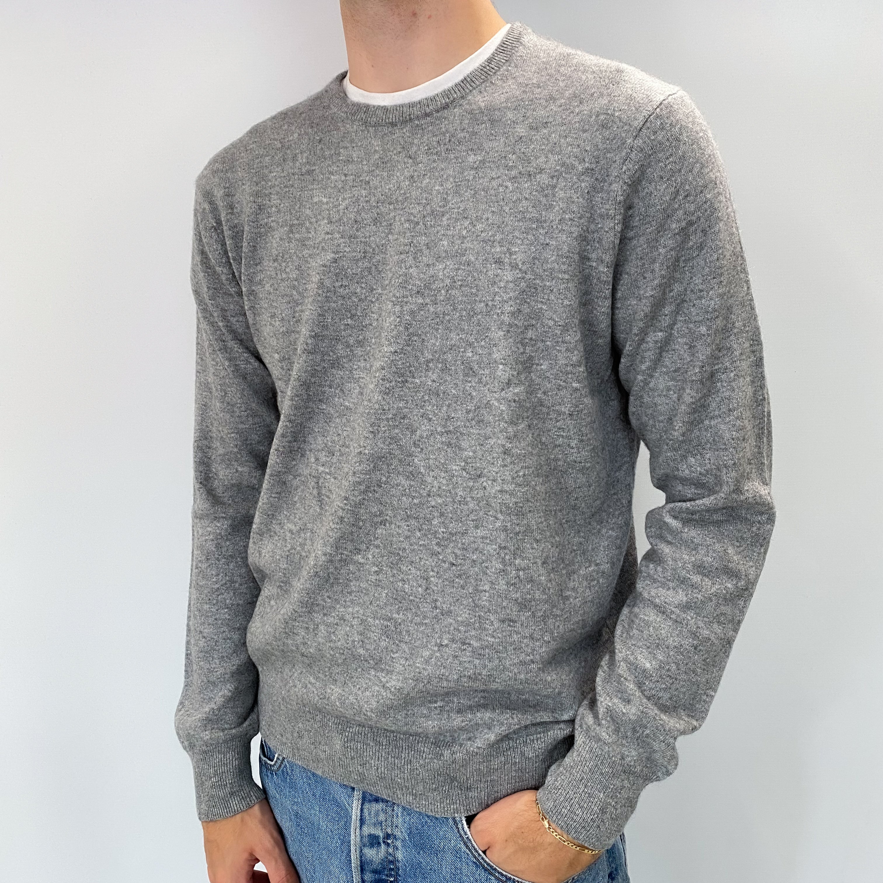 Men's Smoke Grey Cashmere Crew Neck Jumper Large